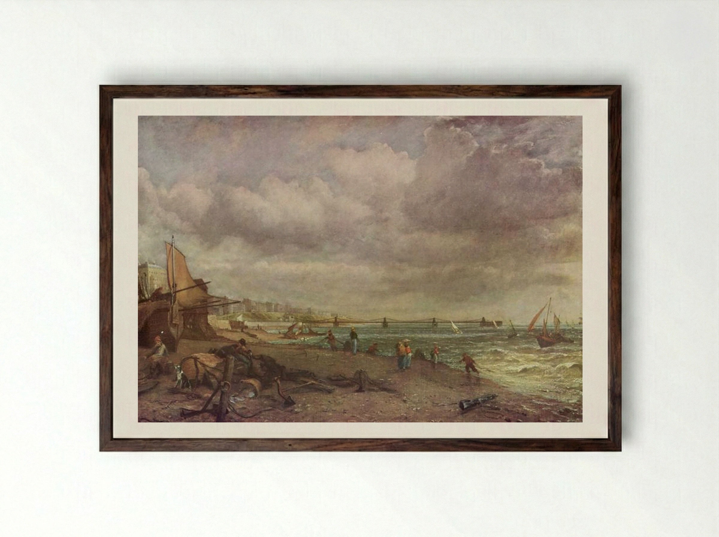 Marine Parade and Old Chain Pier, Brighton - John Constable - Framed Print Dark Wood