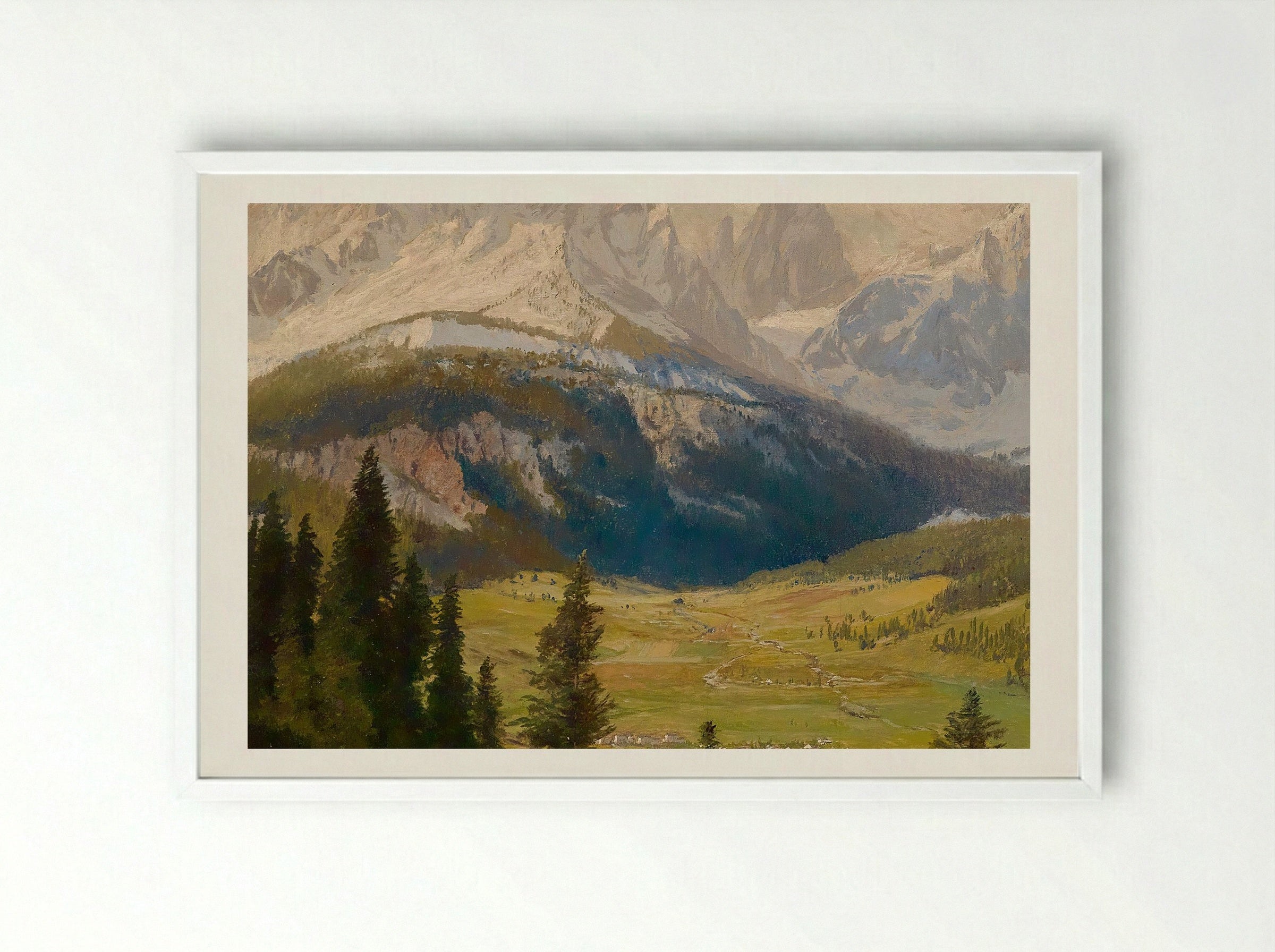 Sexten Village, Sexten Sundial, Sexten Dolomites, and the Fischleital Valley - Karl Köck - Framed Print White