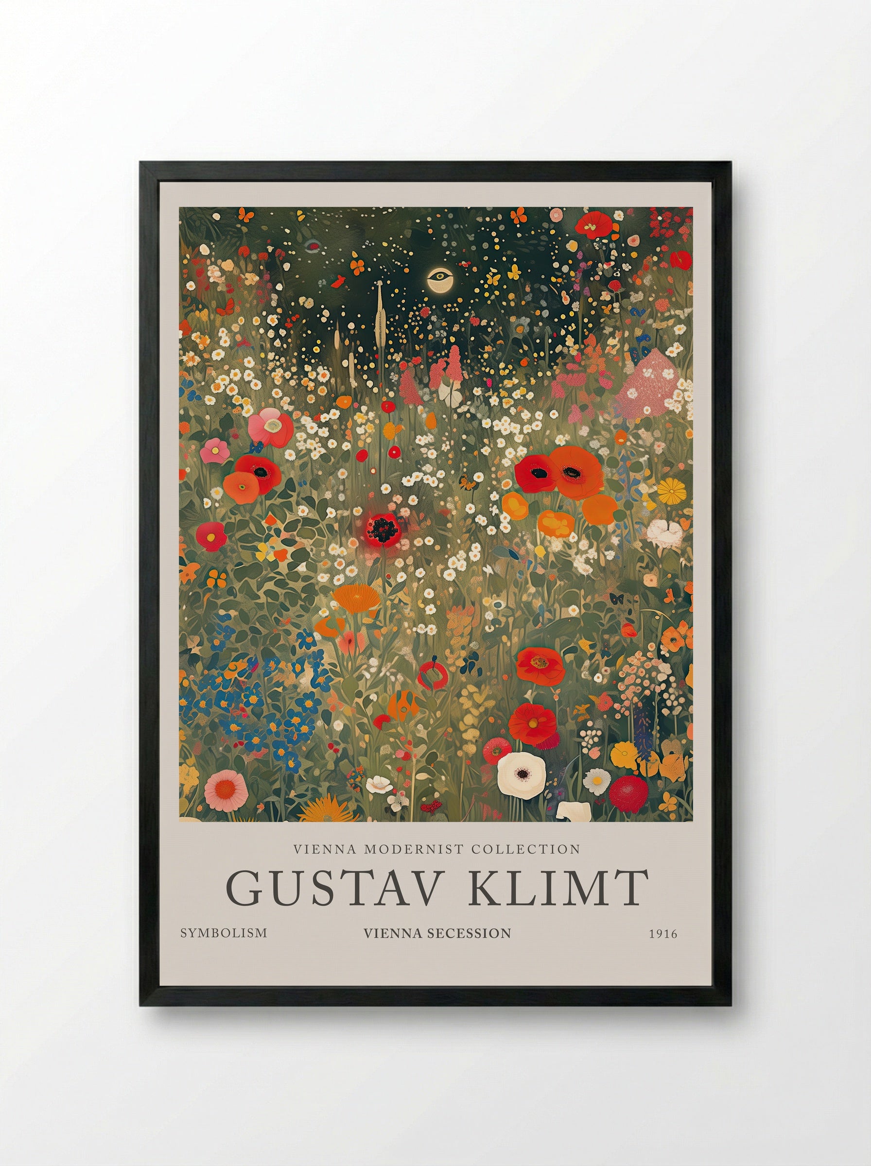 Crimson Field in Bloom – Gustav Klimt - Framed Print Black