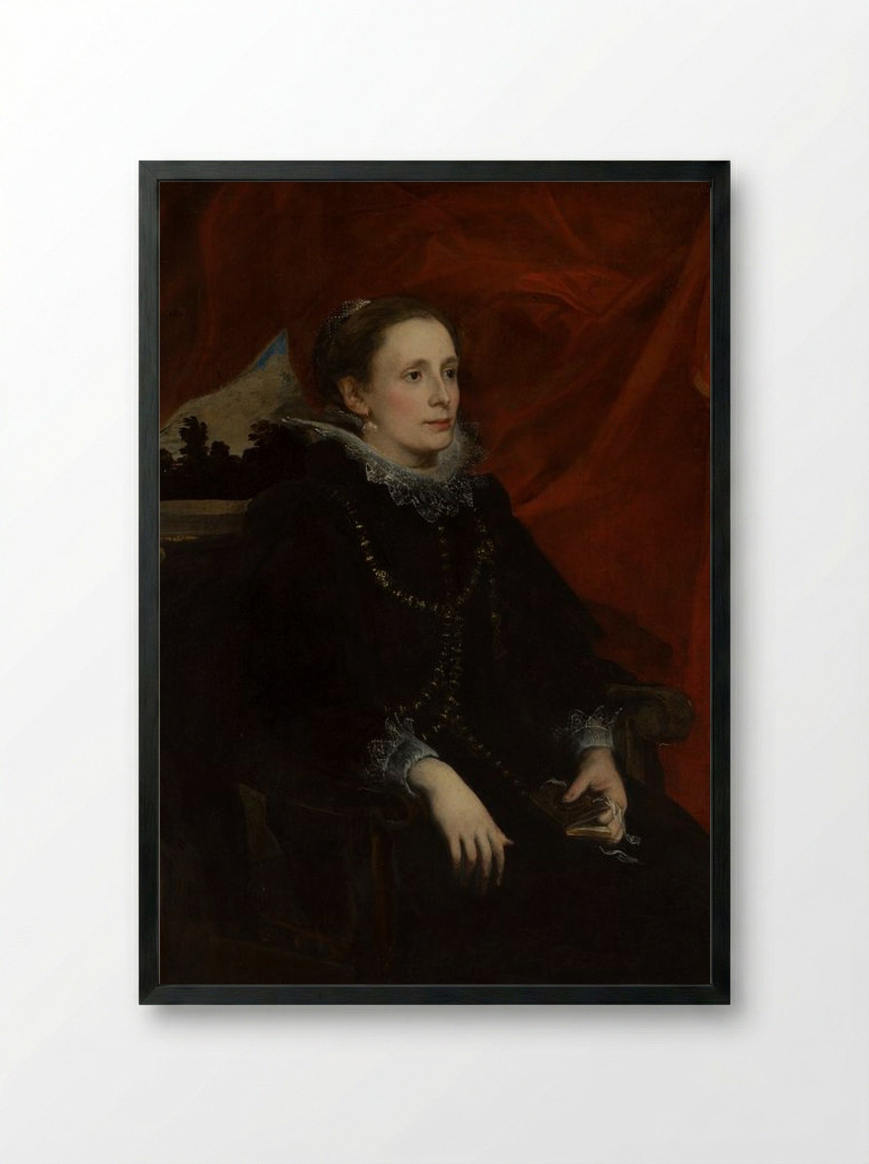 Portrait of a Woman, Called the Marchesa Durazzo - Anthony van Dyck - Framed Print Black