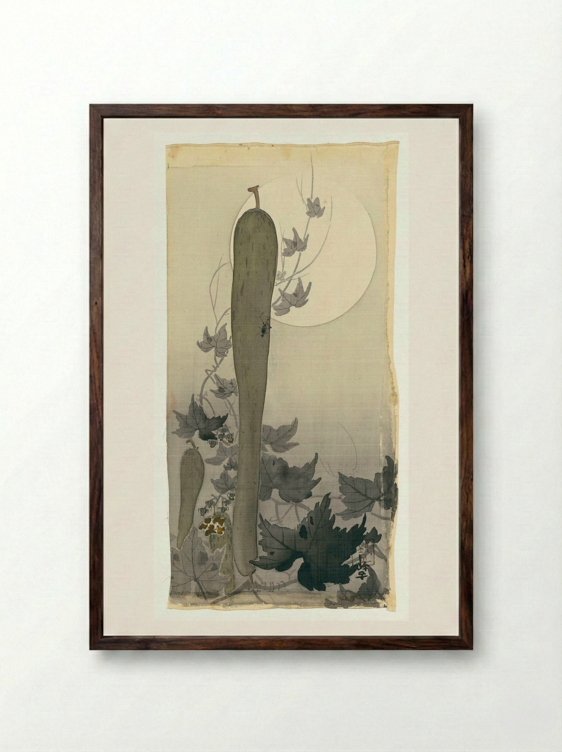 Wild Cucumber with Full Moon - Ohara Koson - Framed Print Dark Wood