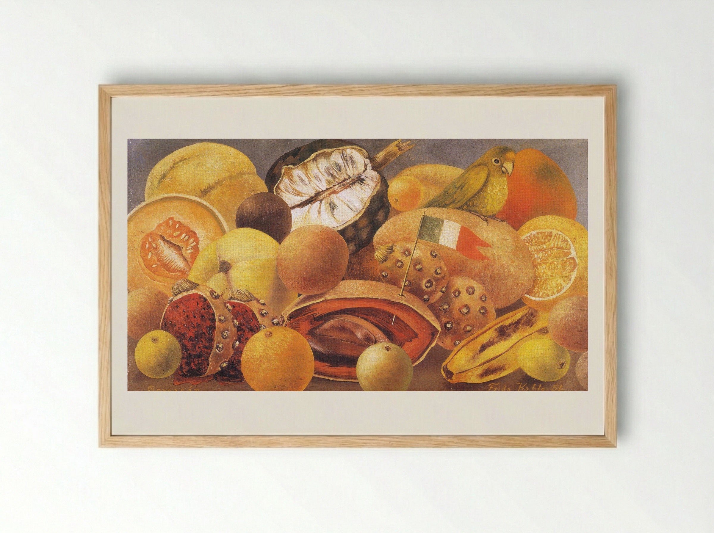 Still Life with Parrot and Flag - Frida Kahlo - Framed Print Wood