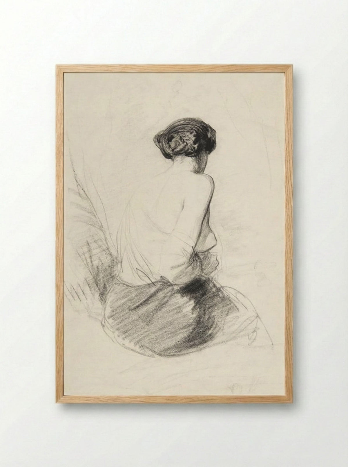 Woman Seated, Seen from Back (Nude Study) - Paul Gavarni - Framed Print Wood