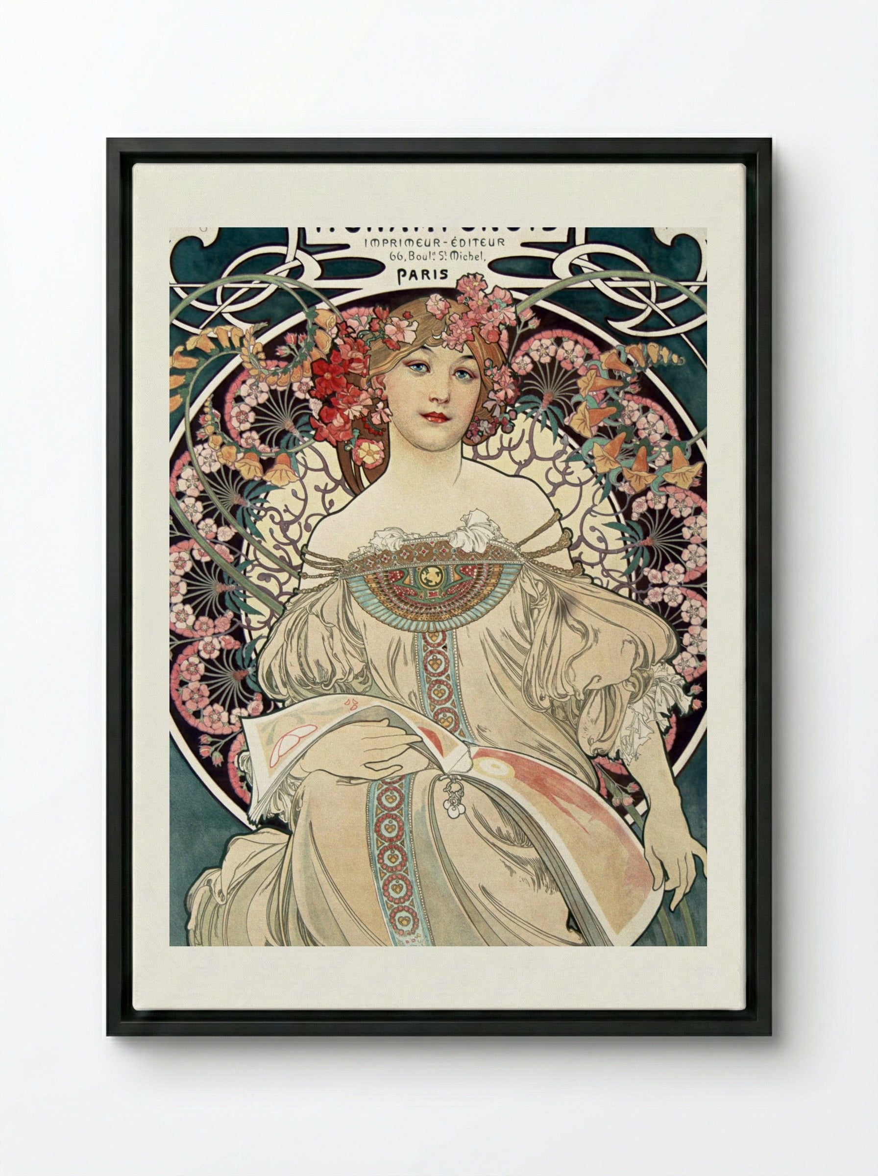F. Champenois Imprimeur-Éditeur - Alphonse Mucha - Framed Canvas Black