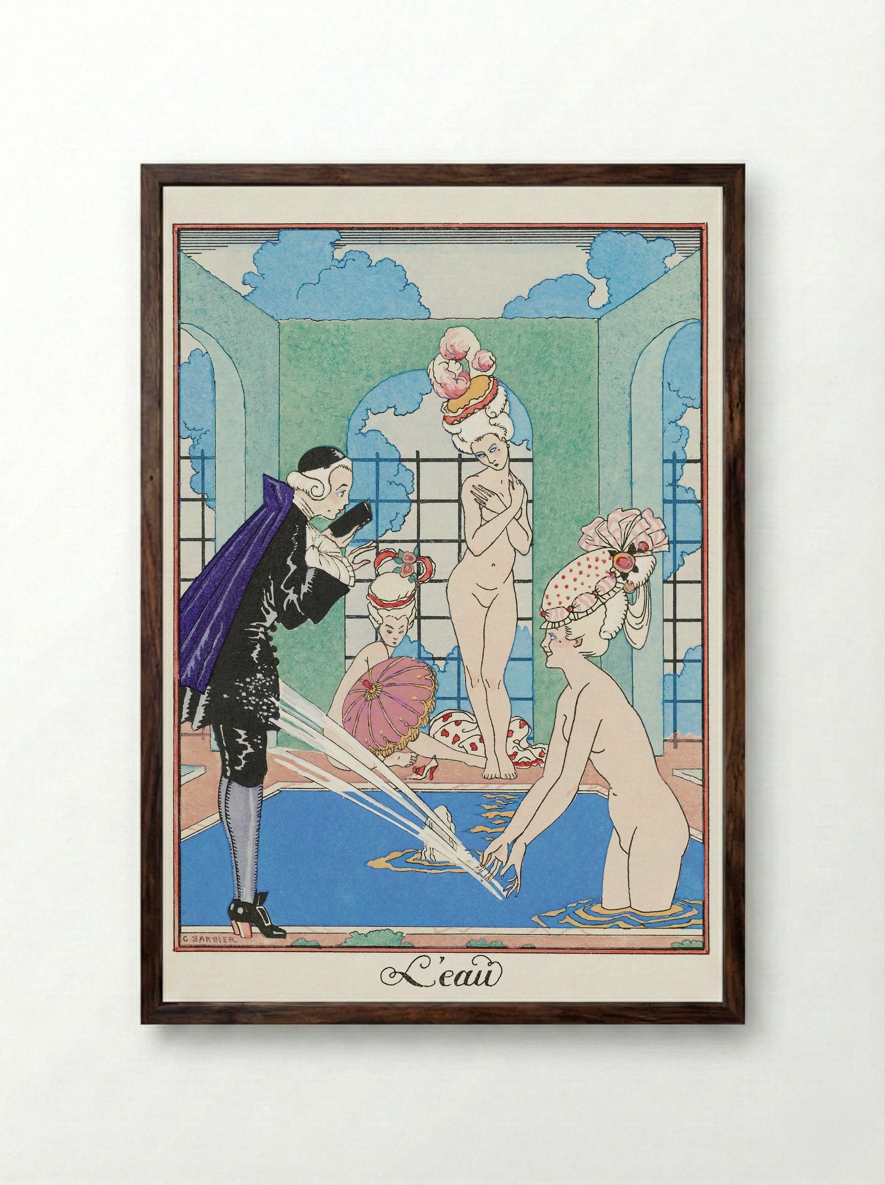 L'Eau - George Barbier - Framed Print Dark Wood