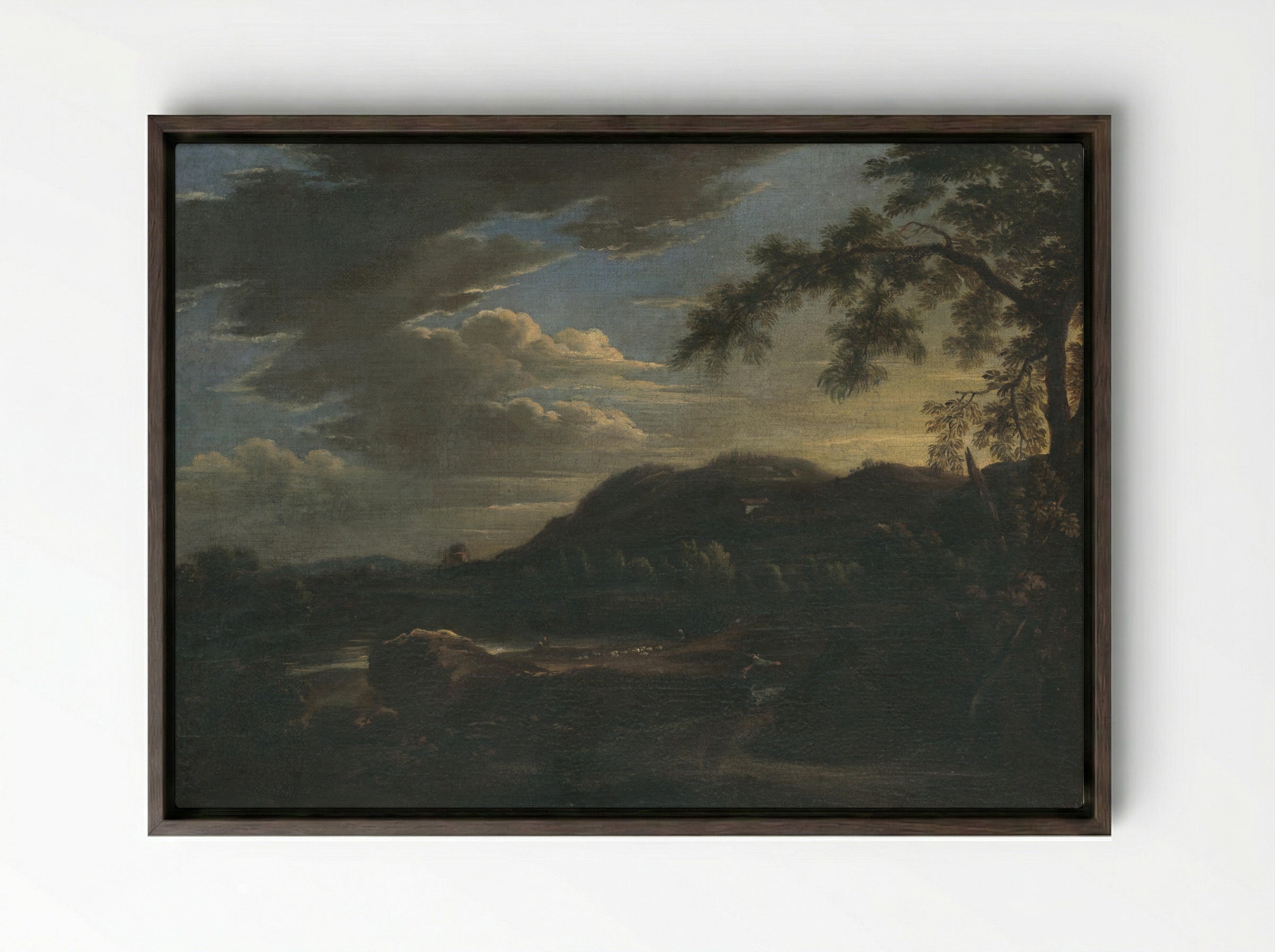 Landscape with Shepherds - Claude Lorrain - Framed Canvas Dark Wood