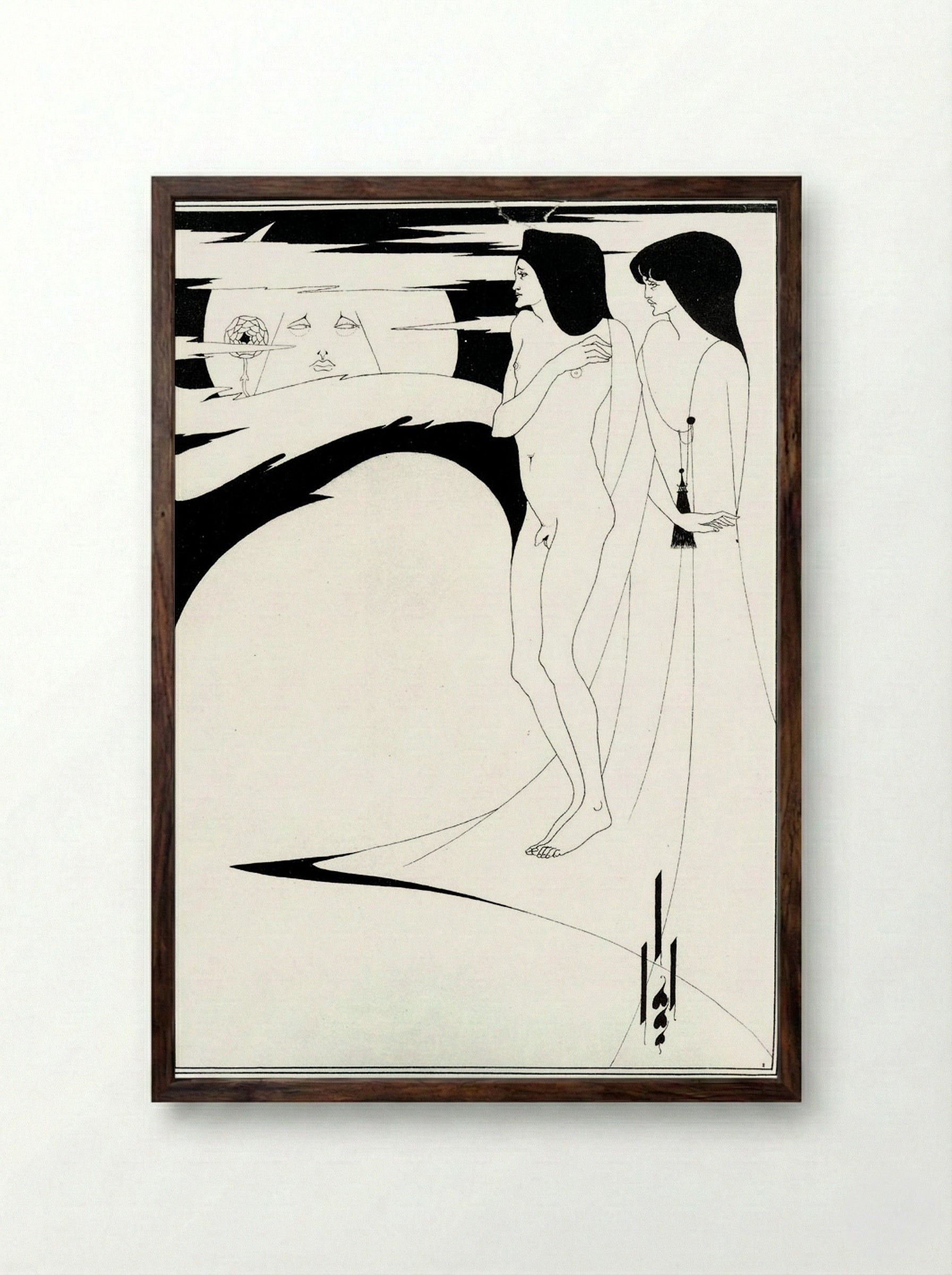 The Woman in the Moon - Aubrey Beardsley - Framed Print Dark Wood