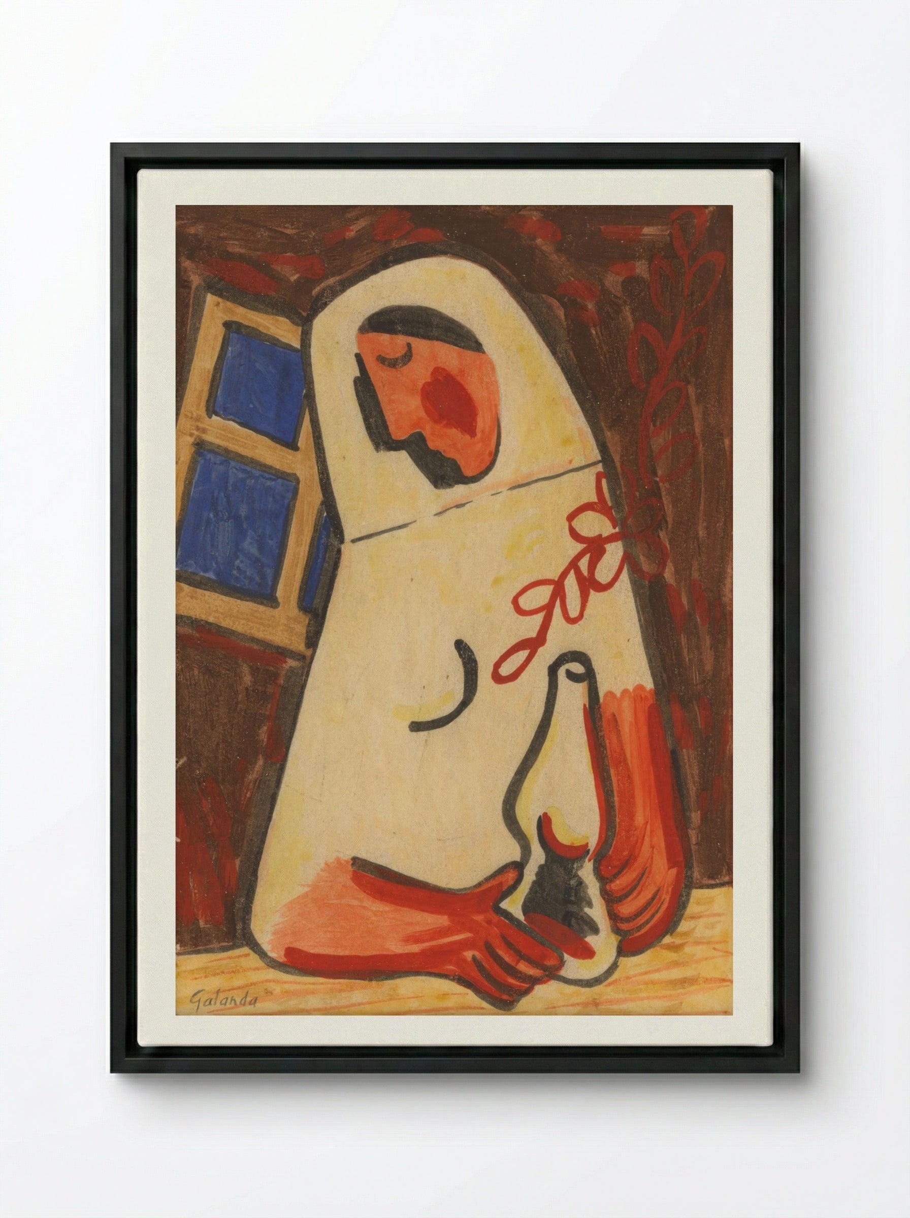 Sitting Woman - Mikuláš Galanda - Framed Canvas Black