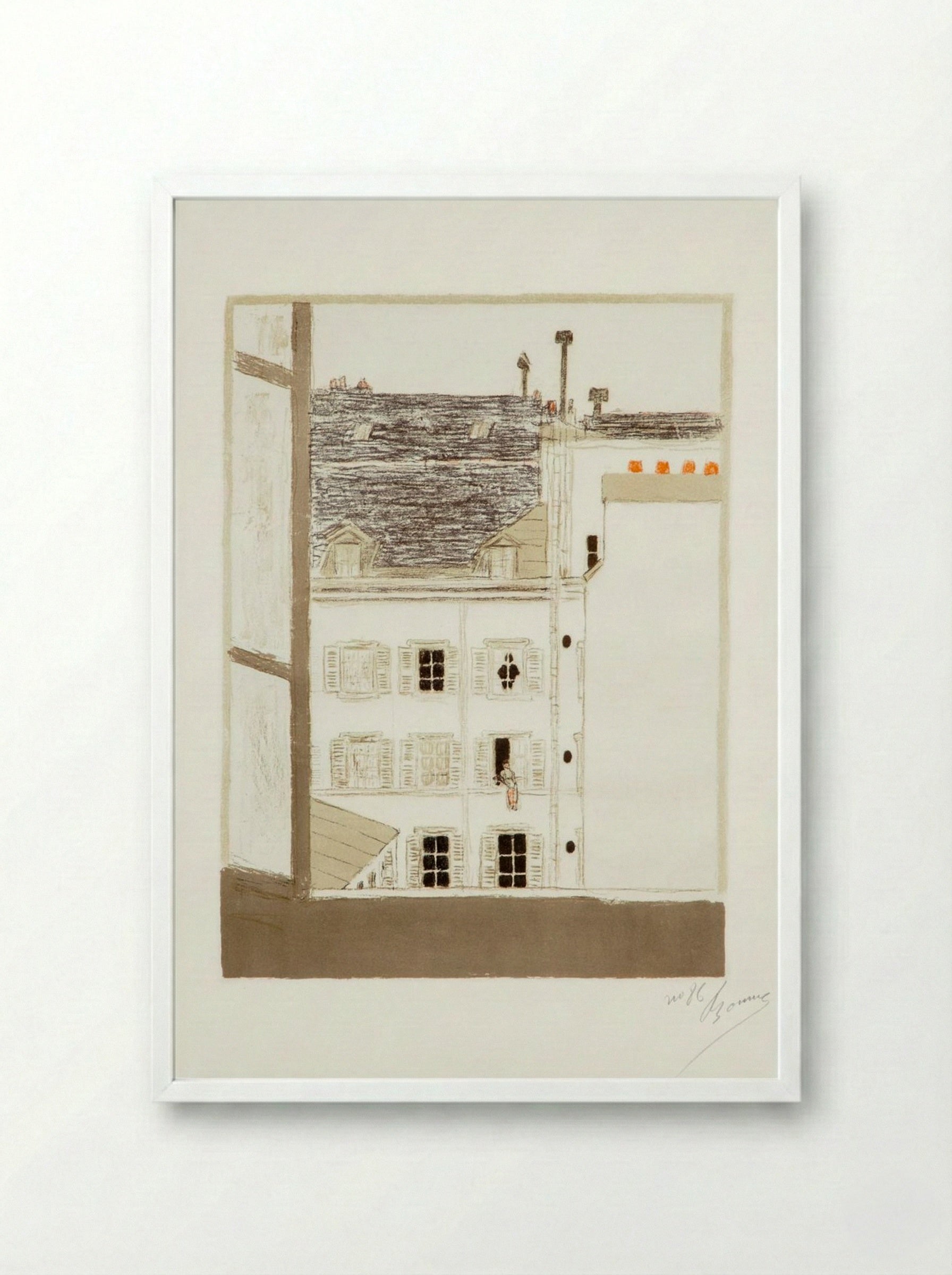 House in the Courtyard (from 'Some Aspects of Life in Paris') - Pierre Bonnard - Framed Print White