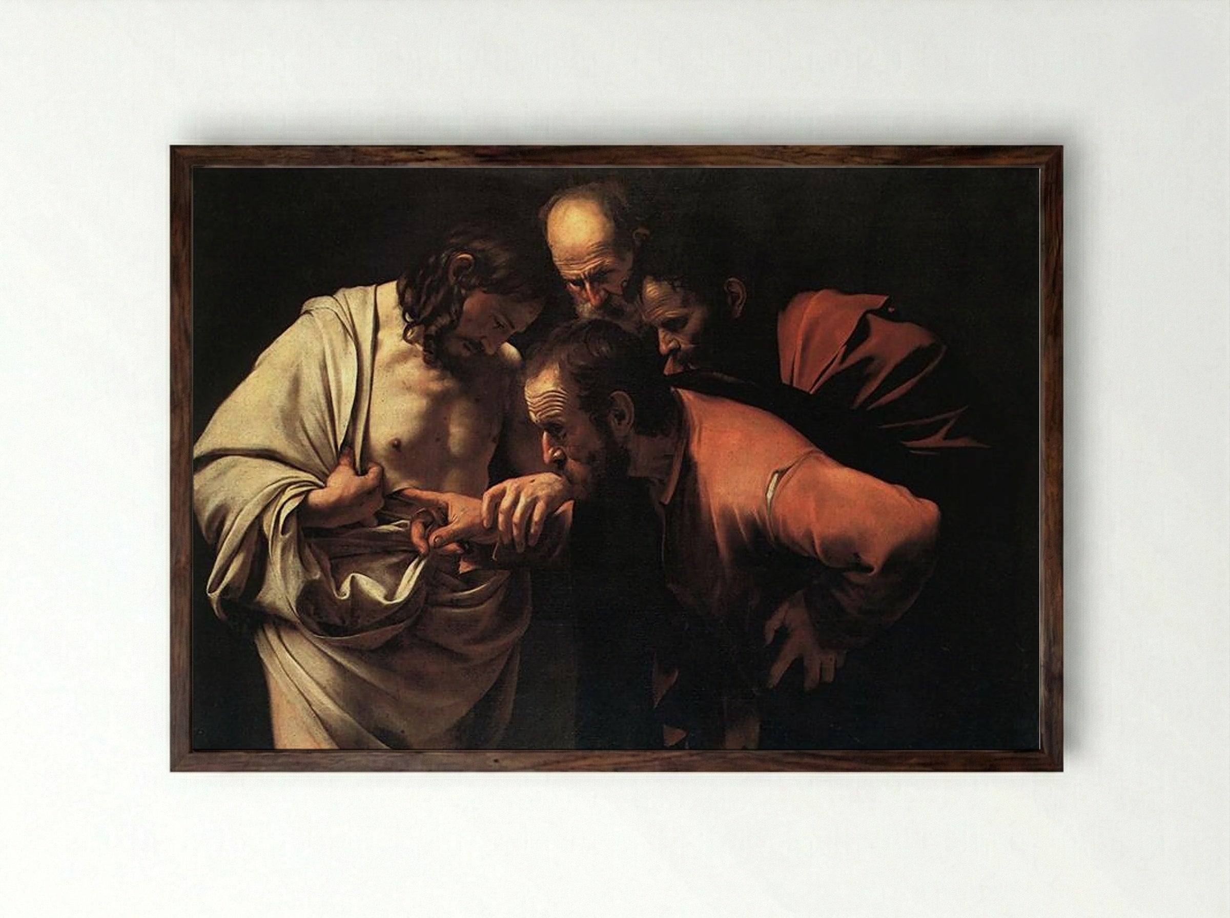 The Incredulity of Saint Thomas - Caravaggio - Framed Print Dark Wood