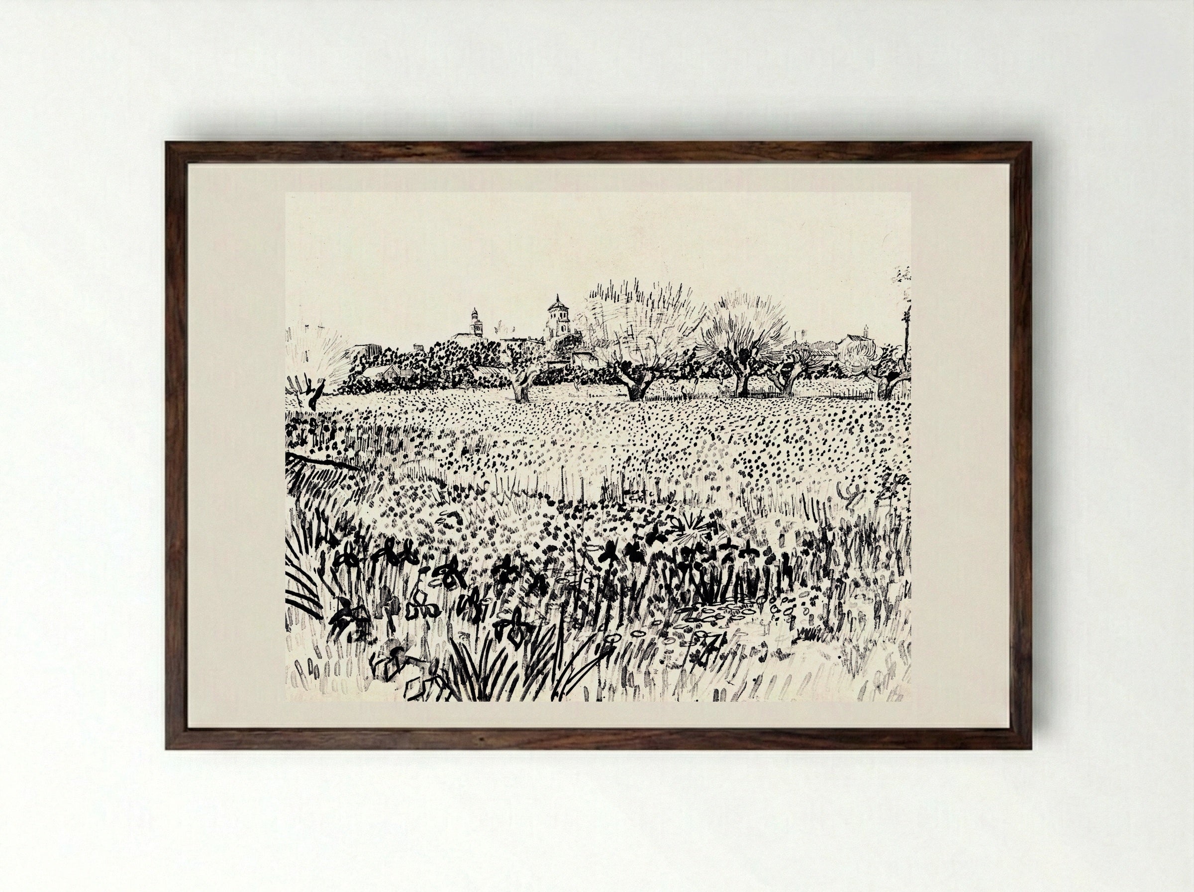 Field with Flowers - Vincent van Gogh - Framed Print Dark Wood