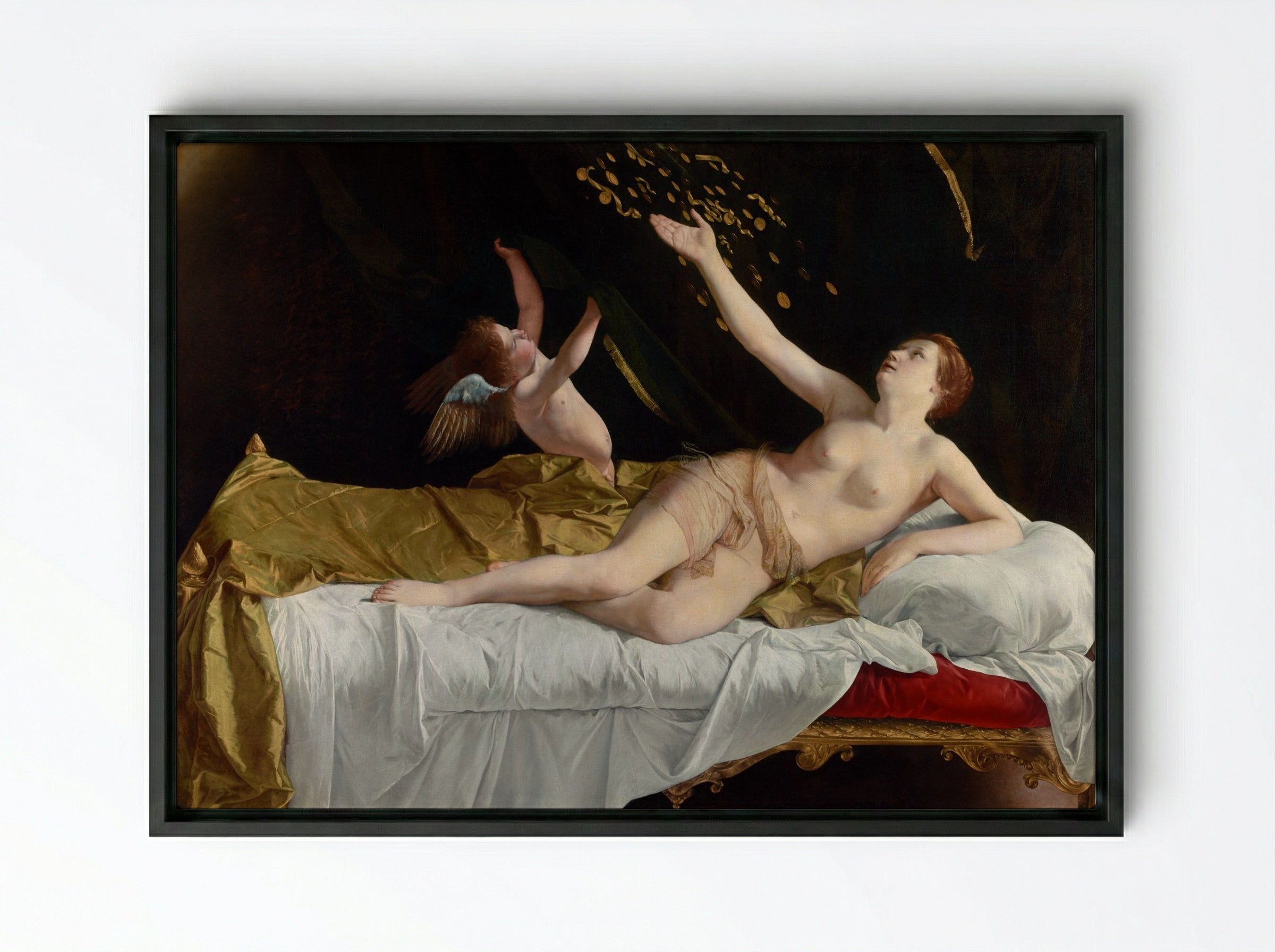 Danaë and the Shower of Gold - Orazio Gentileschi - Framed Canvas Black