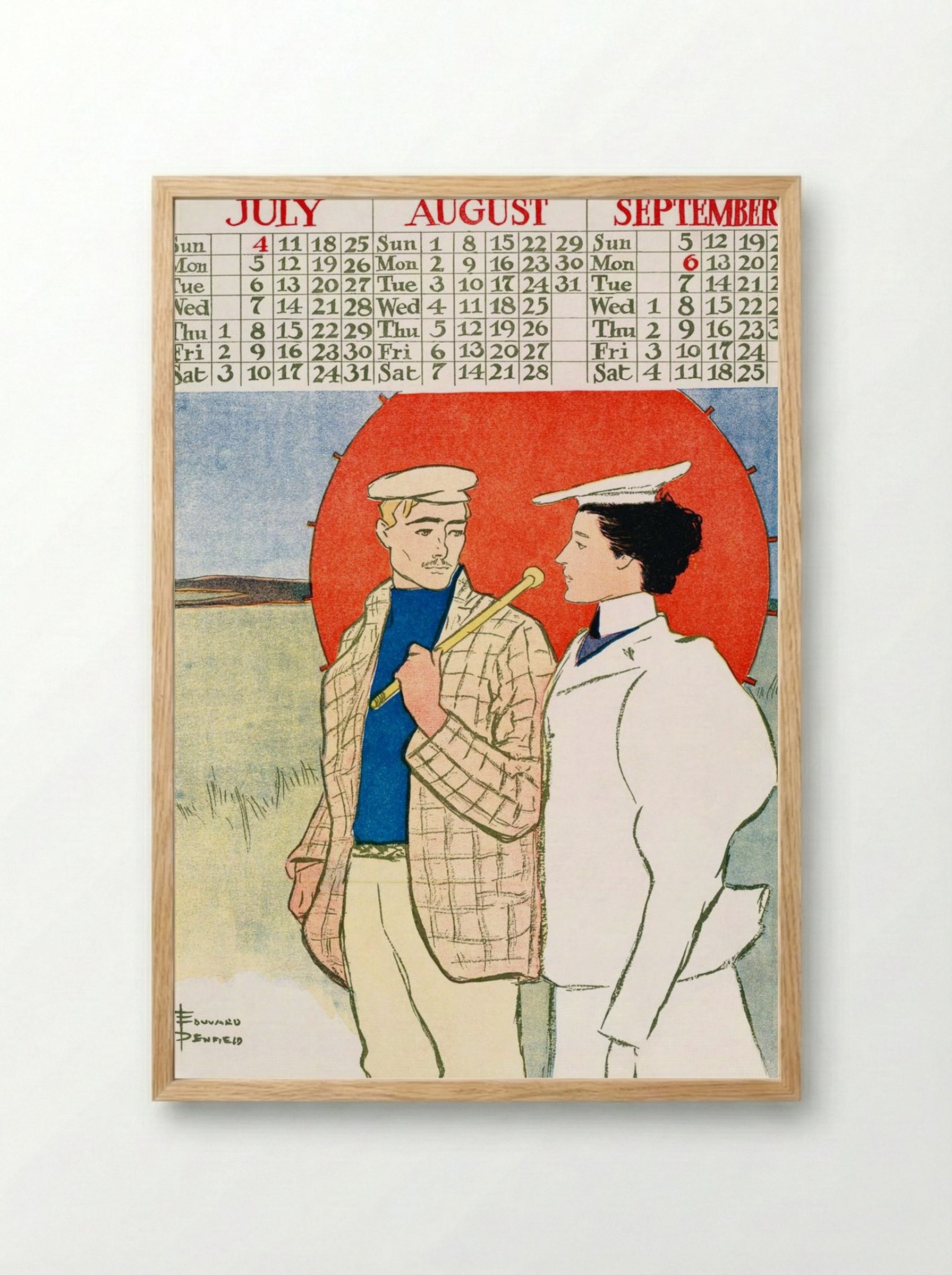 July, August, September - Vintage Calendar - Edward Penfield - Framed Print Wood