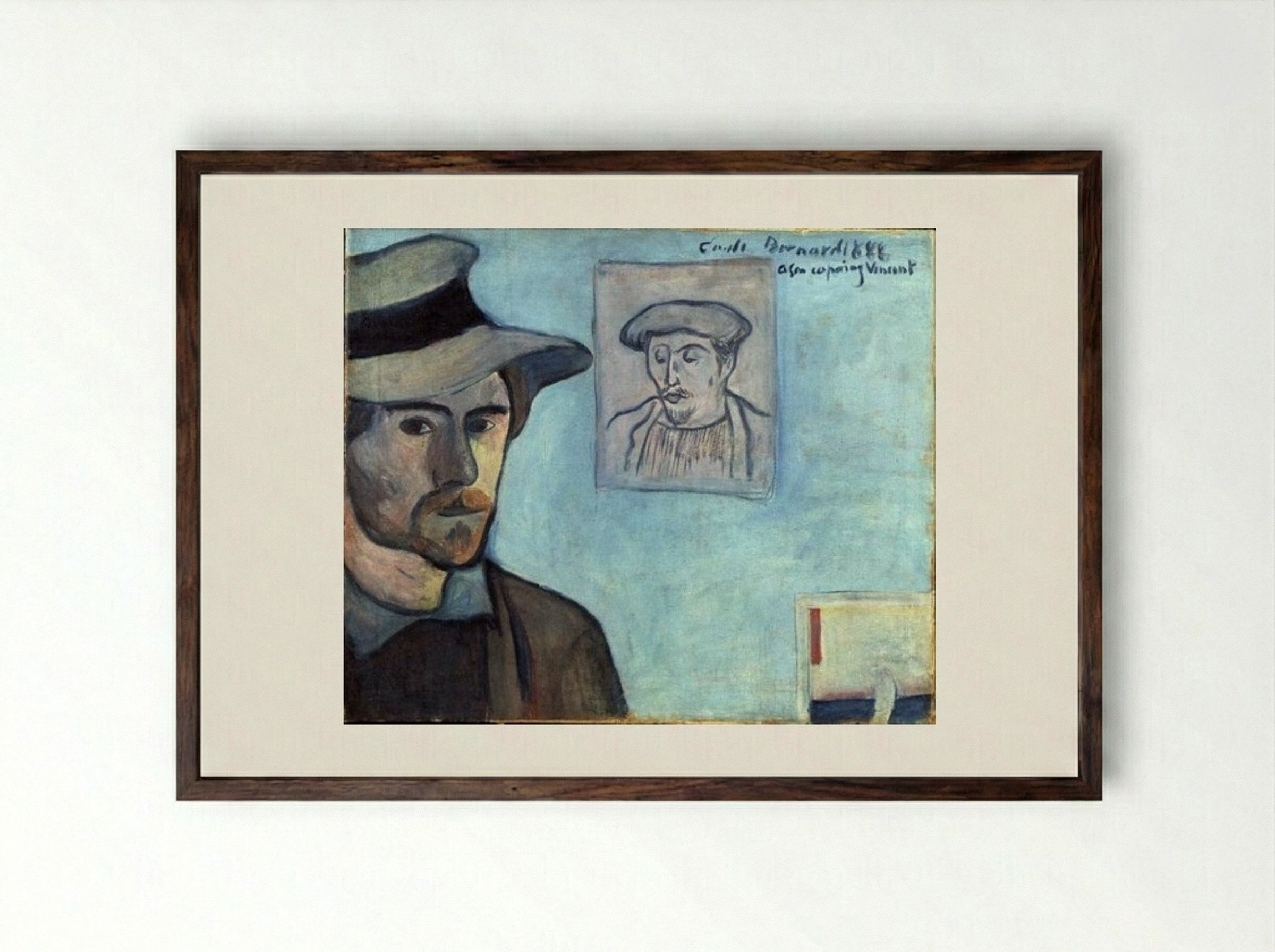 Self-Portrait with Portrait of Gauguin - Émile Bernard - Framed Print Dark Wood