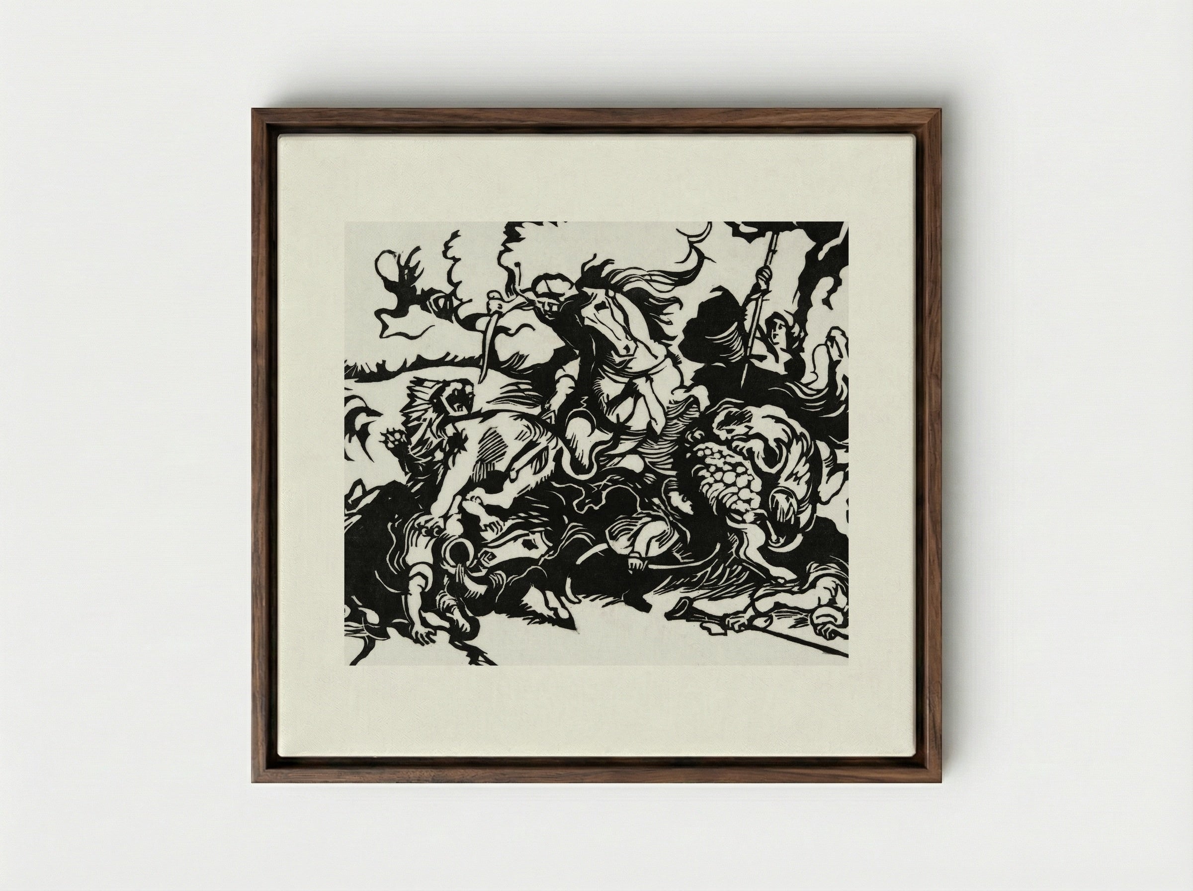 Lion Hunt - Franz Marc - Framed Canvas Dark Wood