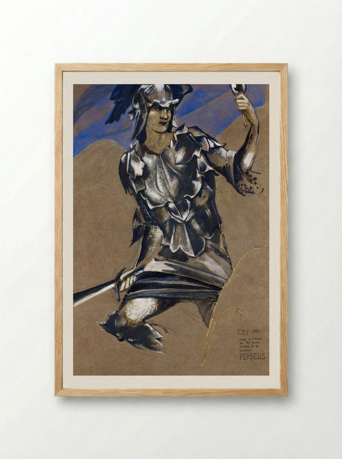 Study of Perseus in Armour for 'The Finding of Medusa' - Edward Burne-Jones - Framed Print Wood