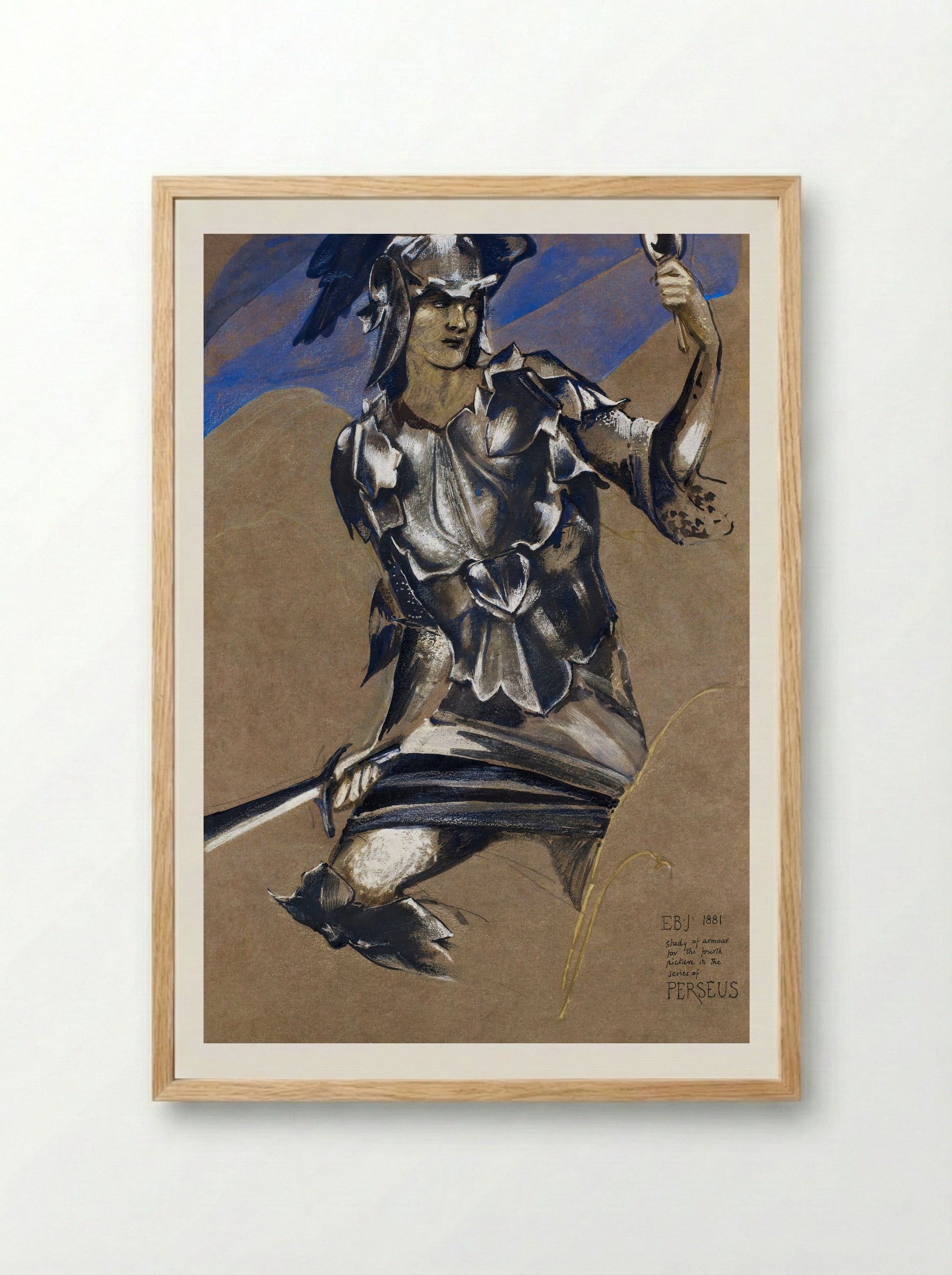 Study of Perseus in Armour for 'The Finding of Medusa' - Edward Burne-Jones - Framed Print Wood