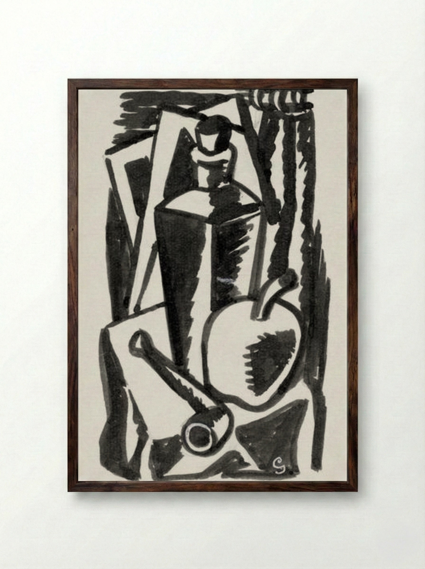 Still Life with Apple, Pipe and Bottle - Leo Gestel - Framed Print Dark Wood