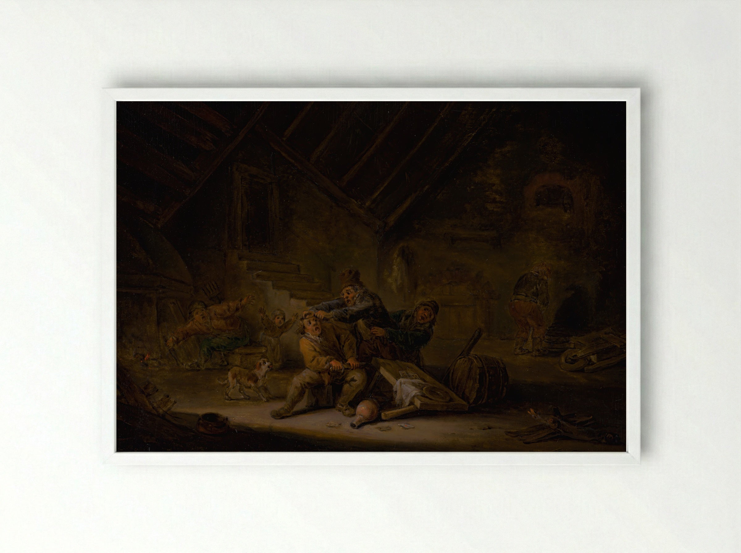 Card Players Fighting in a Tavern - David Teniers the Younger - Framed Print White
