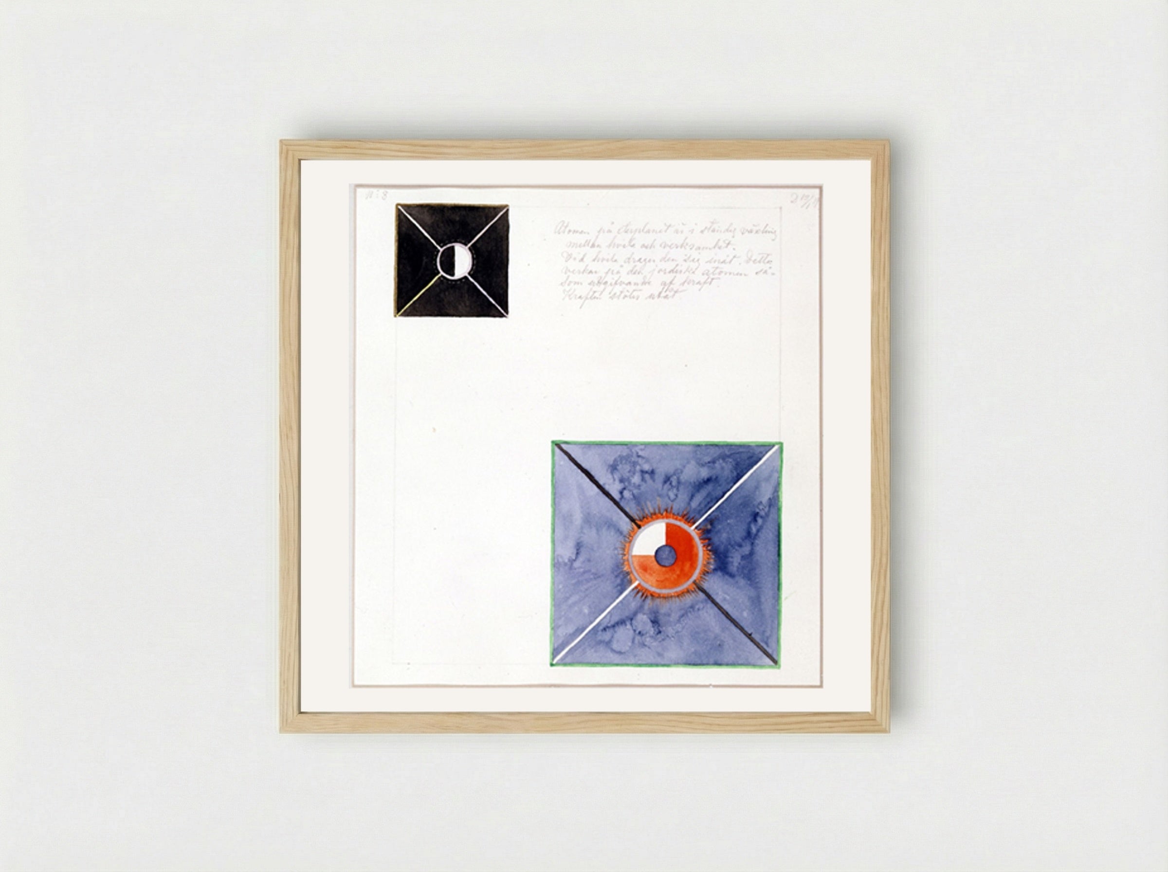 Atom Series, No. 8: Atom on the ether plane is in constant change between rest and activity. At the rest it pulls itself inwards. This affects the earthly atom as giving of force. - Hilma af Klint - Framed Print Wood