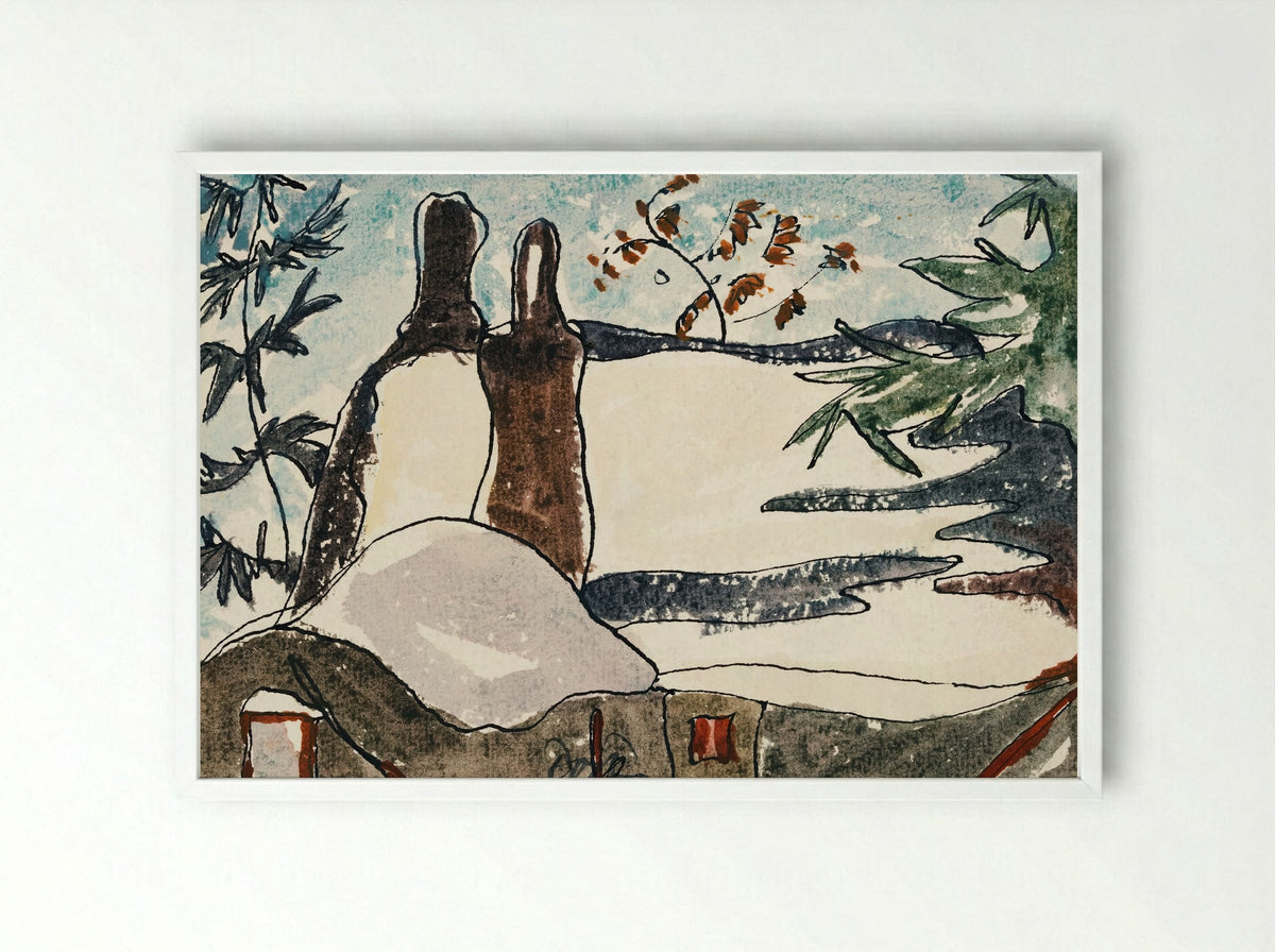 Snowy Rooftops and Trees - Arthur Dove - Framed Print White