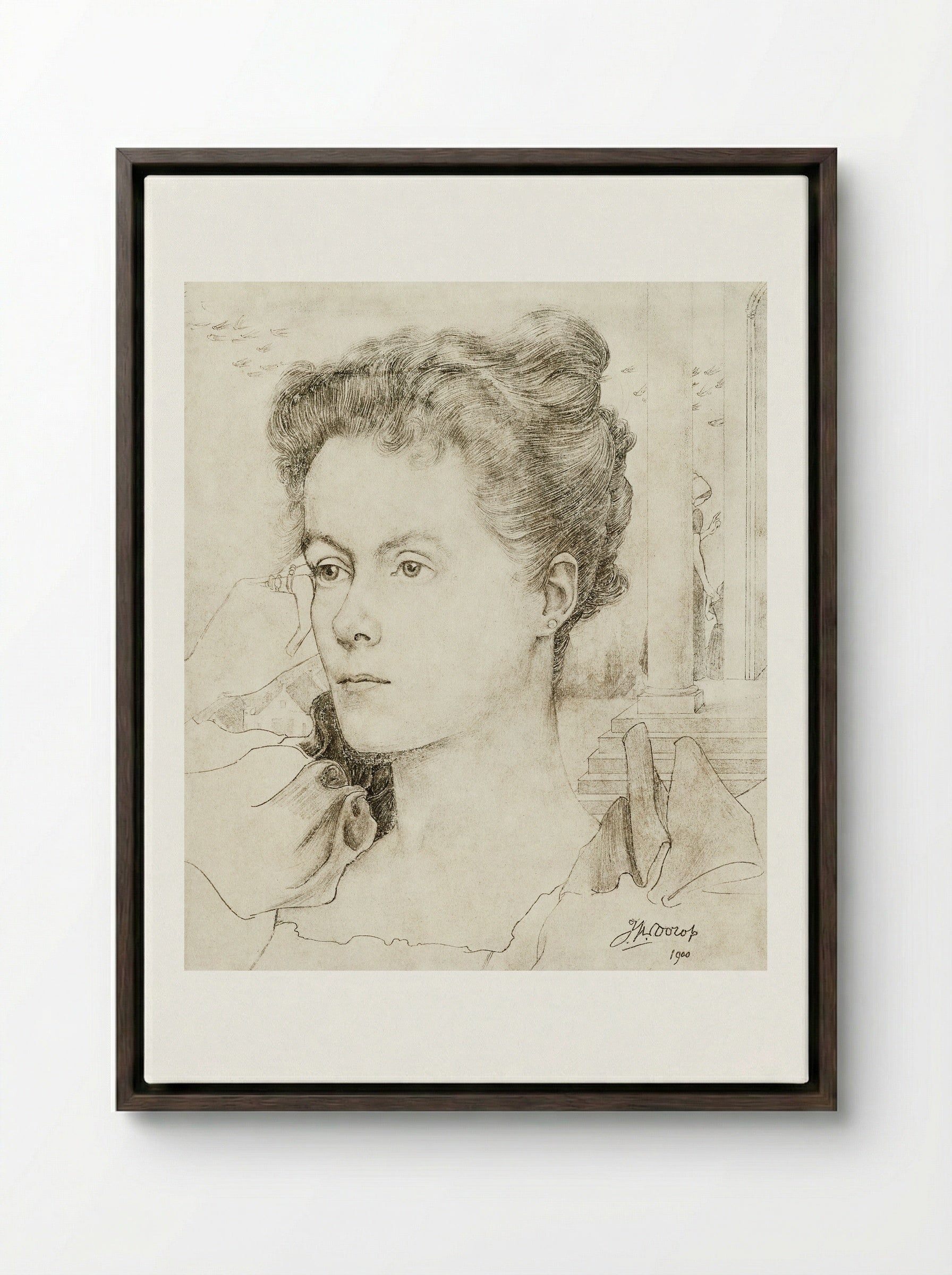 Portrait of Annie Hall or Janet Hall - Jan Toorop - Framed Canvas Dark Wood
