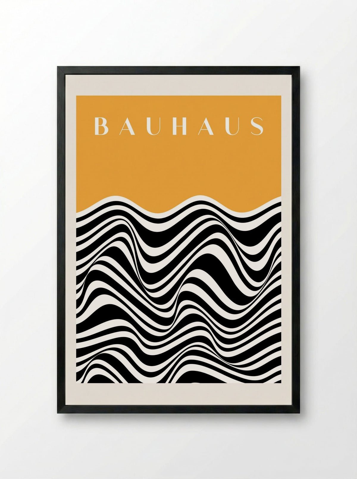 Bauhaus Waves on Mustard - Framed Print Black