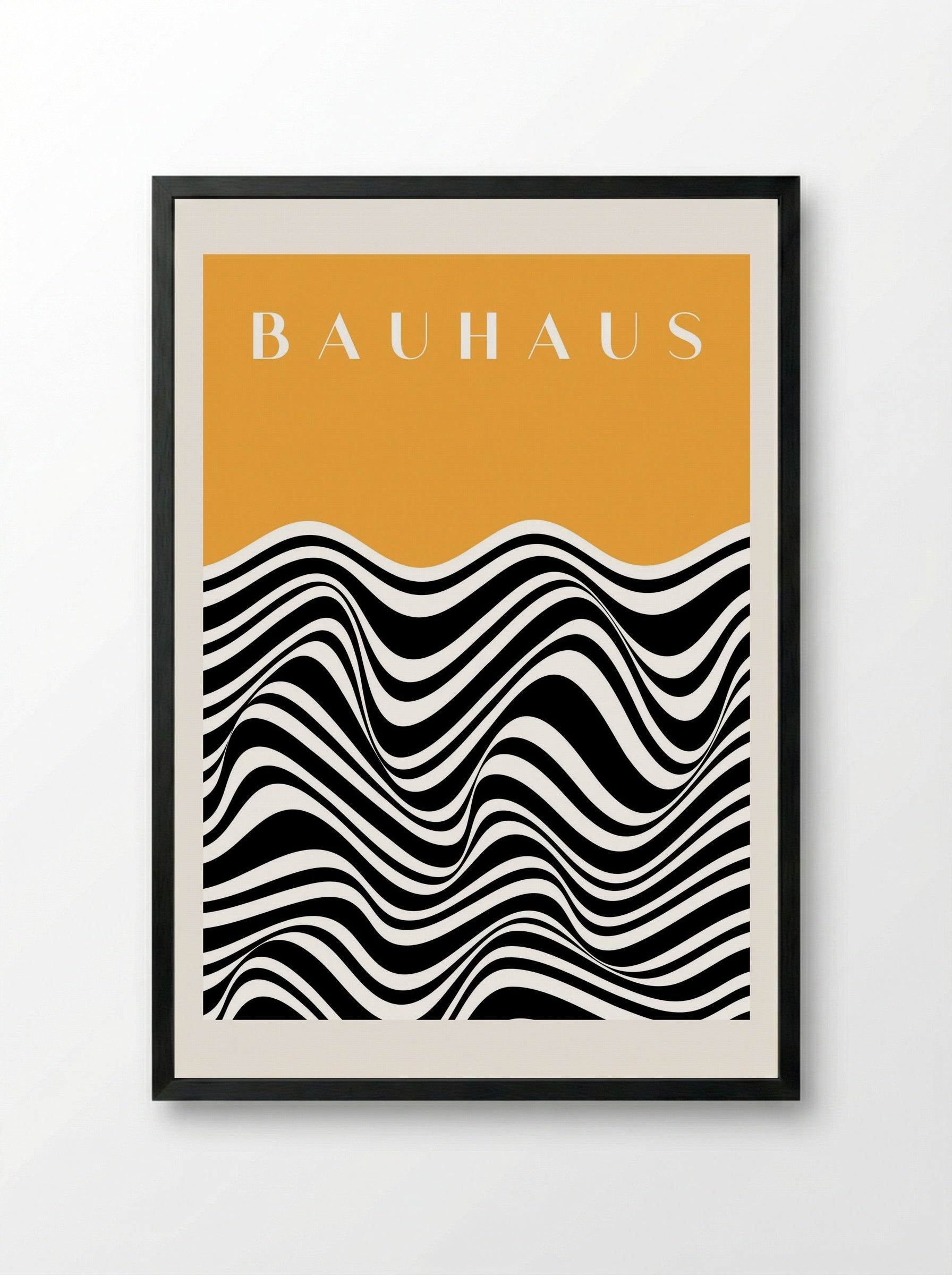 Bauhaus Waves on Mustard - Framed Print Black
