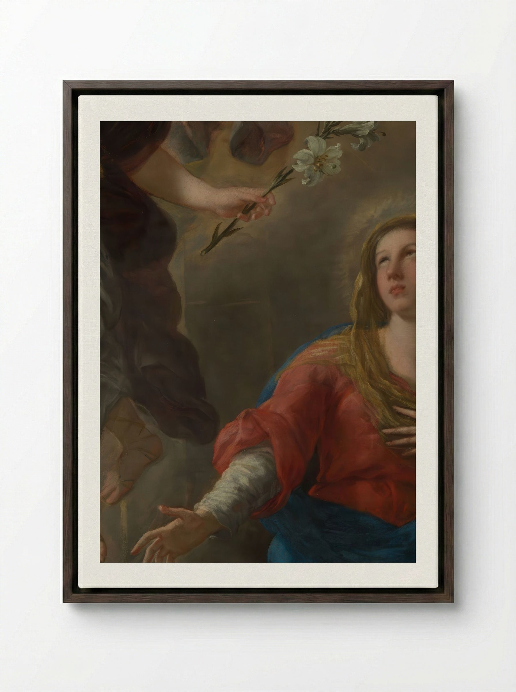 The Annunciation - Luca Giordano - Framed Canvas Dark Wood