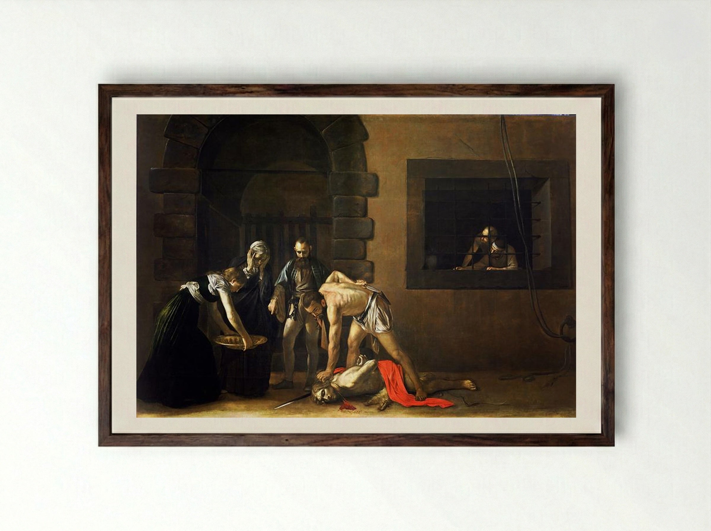 The Beheading of Saint John the Baptist - Caravaggio - Framed Print Dark Wood