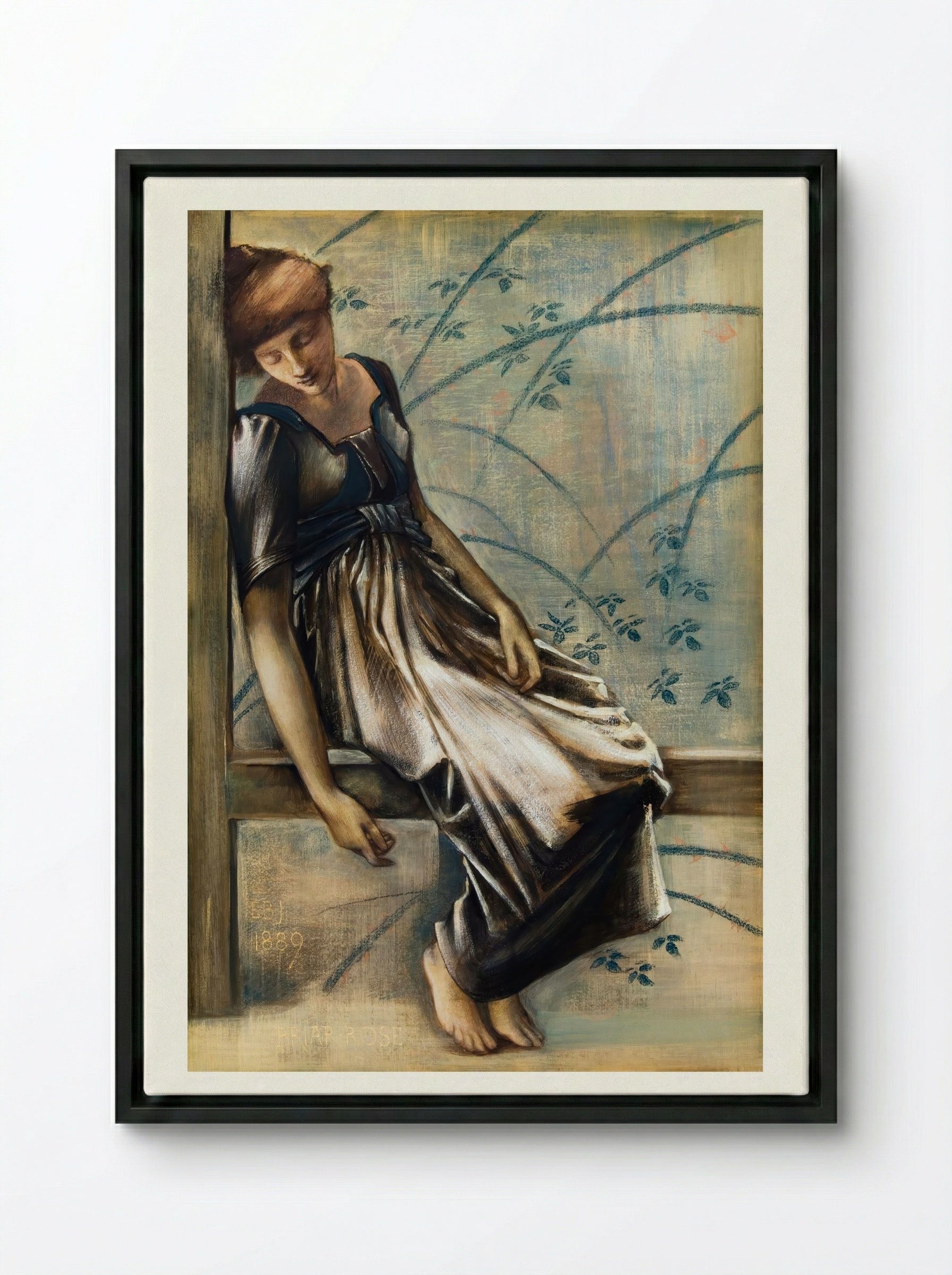 Study for 'The Garden Court' (The Briar Rose Series) - Sir Edward Burne-Jones - Framed Canvas Black