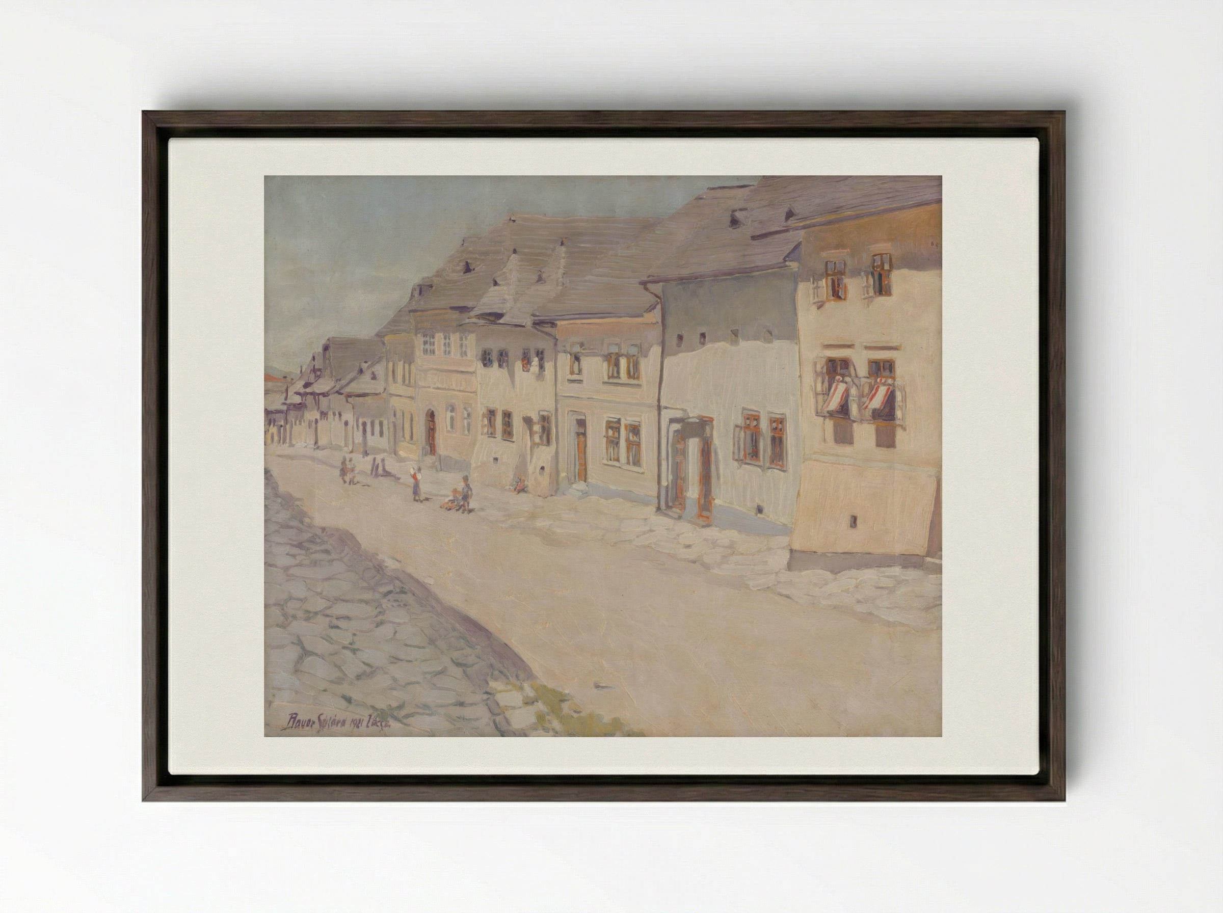 Street in Liptovský Svätý Mikuláš - Konštantín Bauer - Framed Canvas Dark Wood