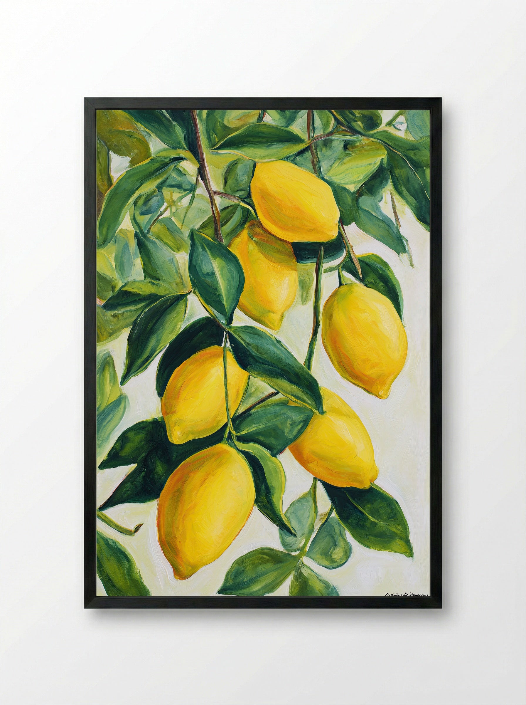 Lemon Orchard – Mediterranean Botanical Art Print - Framed Print Black