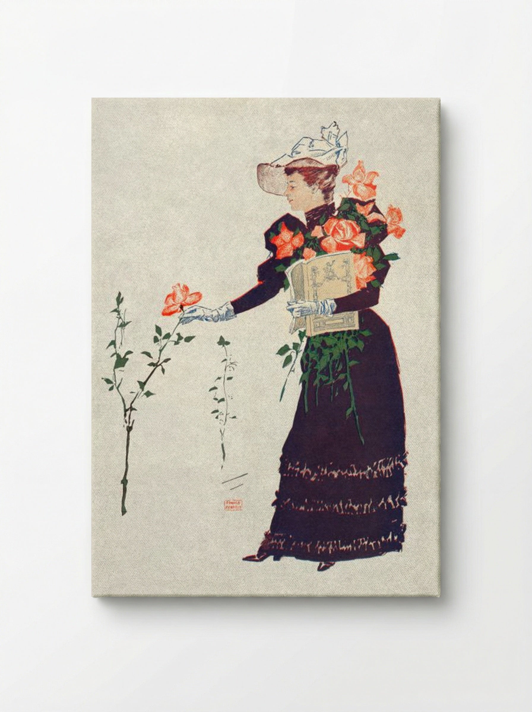 Woman Picking Up Flowers - Edward Penfield - Canvas