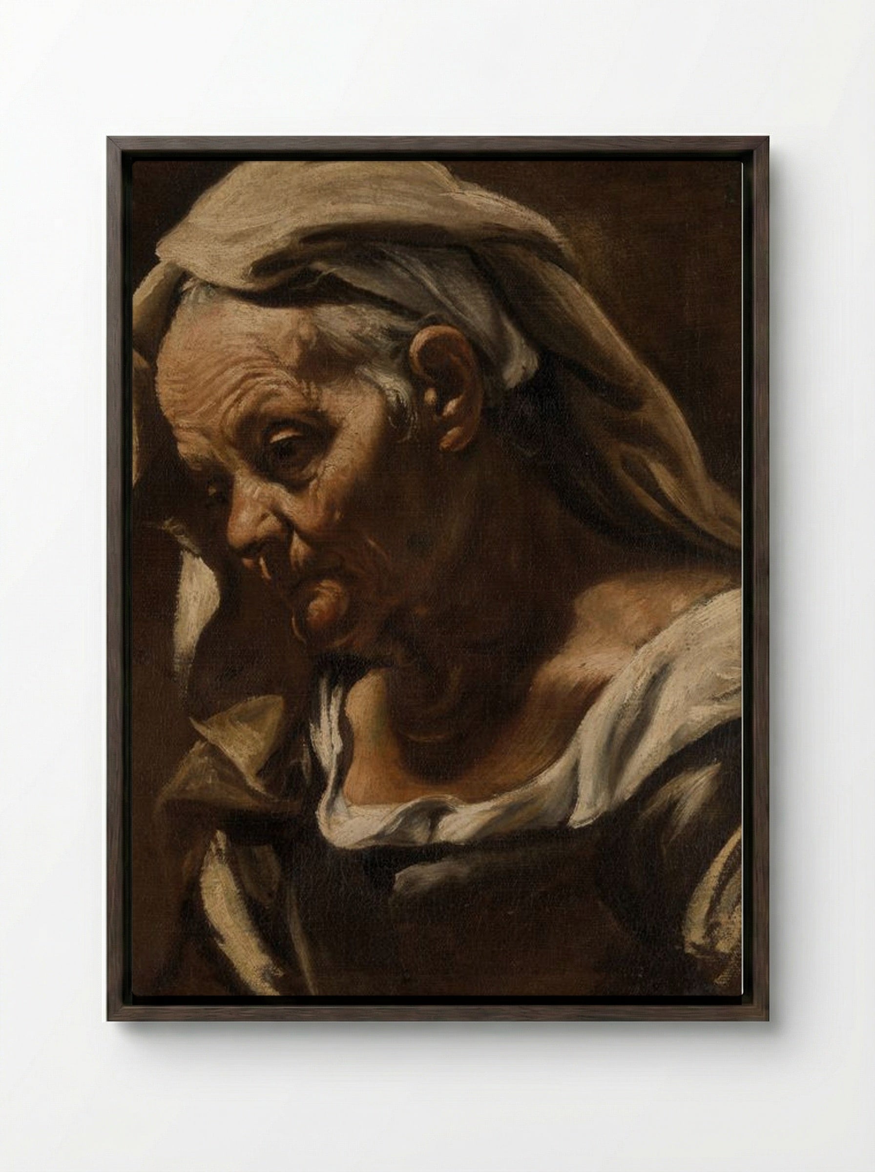 Head of an Old Woman - Orazio Borgianni - Framed Canvas Dark Wood