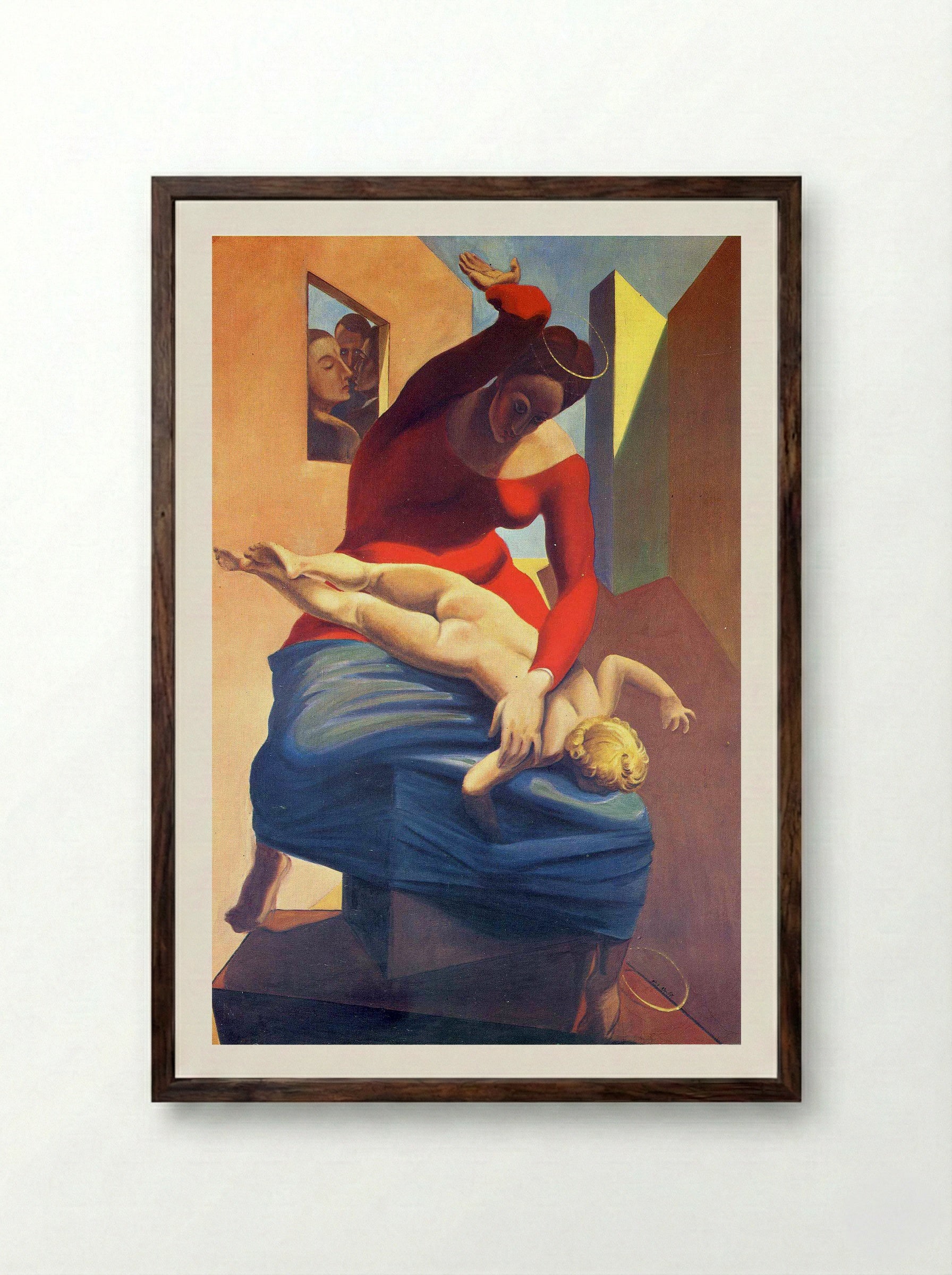 The Virgin Spanking the Christ Child before Three Witnesses: André Breton, Paul Éluard, and the Painter - Max Ernst - Framed Print Dark Wood