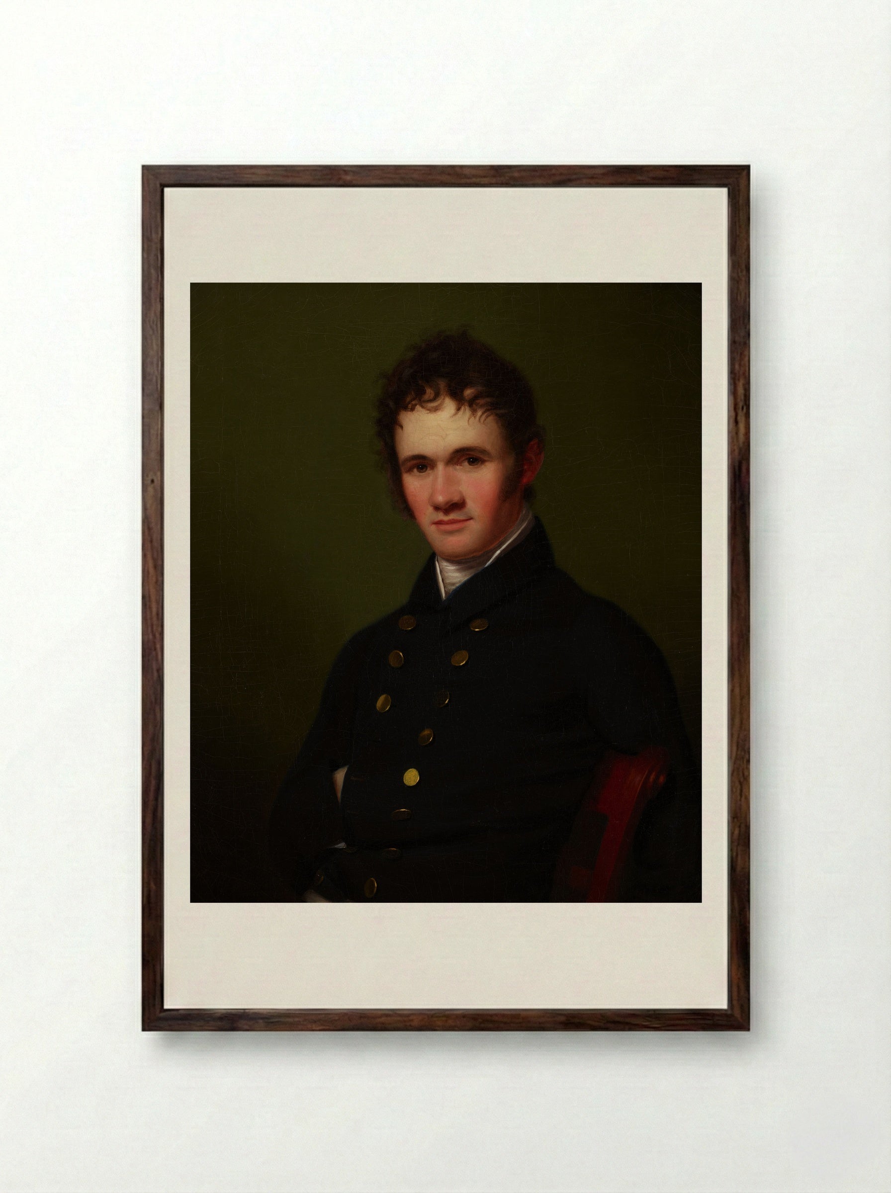Portrait of a Man, Waist-Length, Seated - Fine Art Print - Framed Print Dark Wood