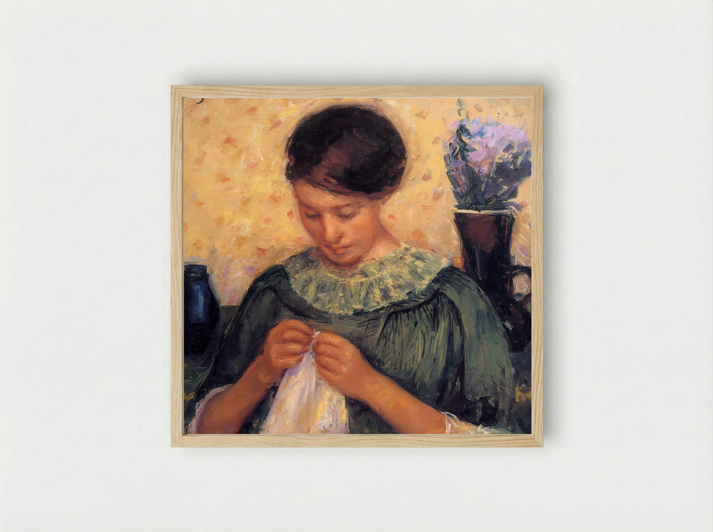 Young Woman Sewing - Mary Cassatt - Framed Print Wood