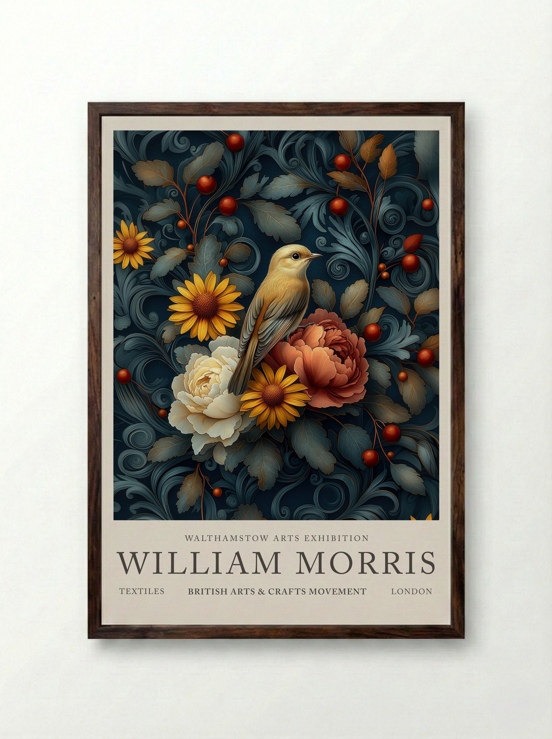 Songbird Serenade - William Morris - Framed Print Dark Wood