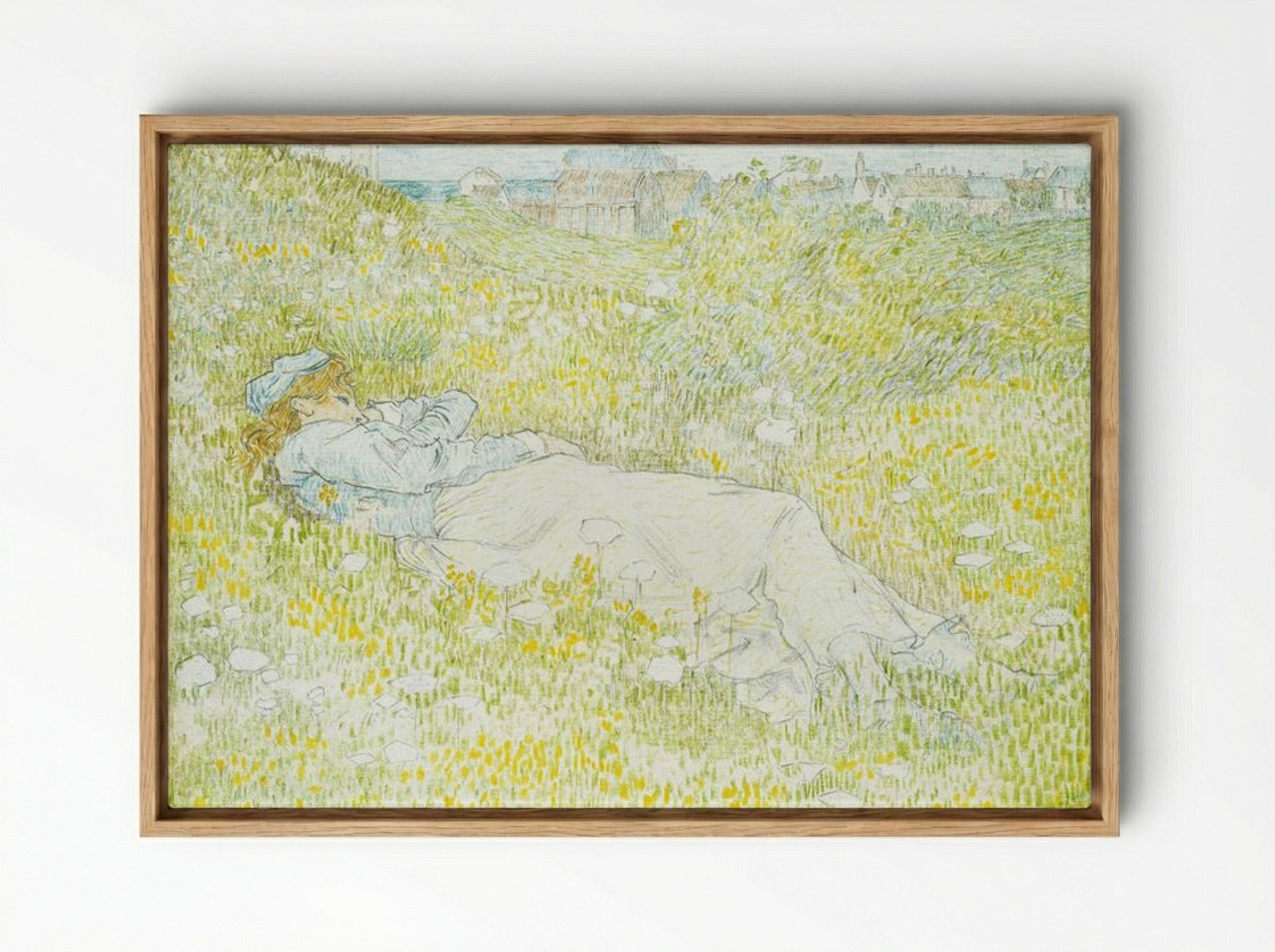 Woman Lying in the Dunes near Noordwijk - Jan Toorop - Framed Canvas Wood