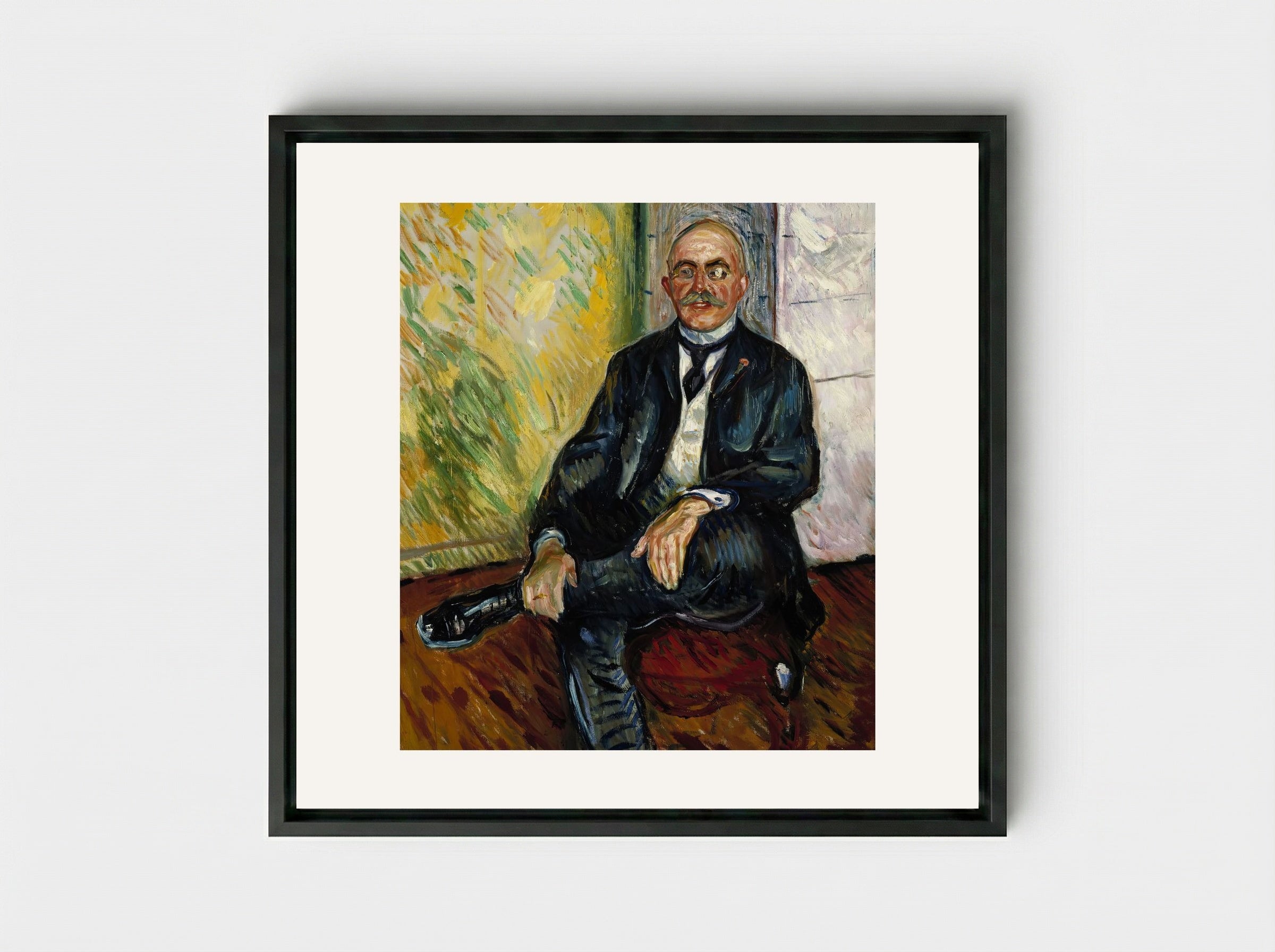 Portrait of Gustaf Schiefler - Edvard Munch - Framed Canvas Black