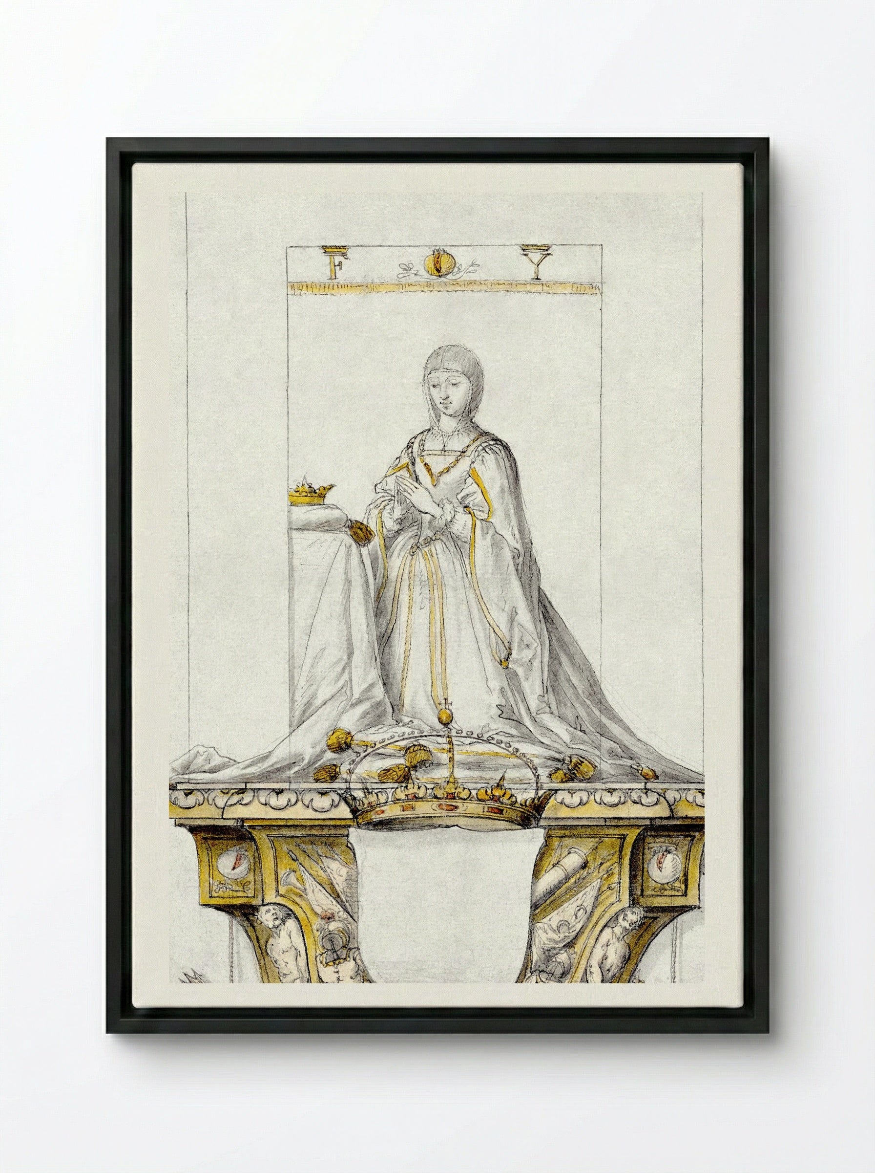 Study for a Statue of Queen Isabella - Pedro Mena y Medrano - Framed Canvas Black