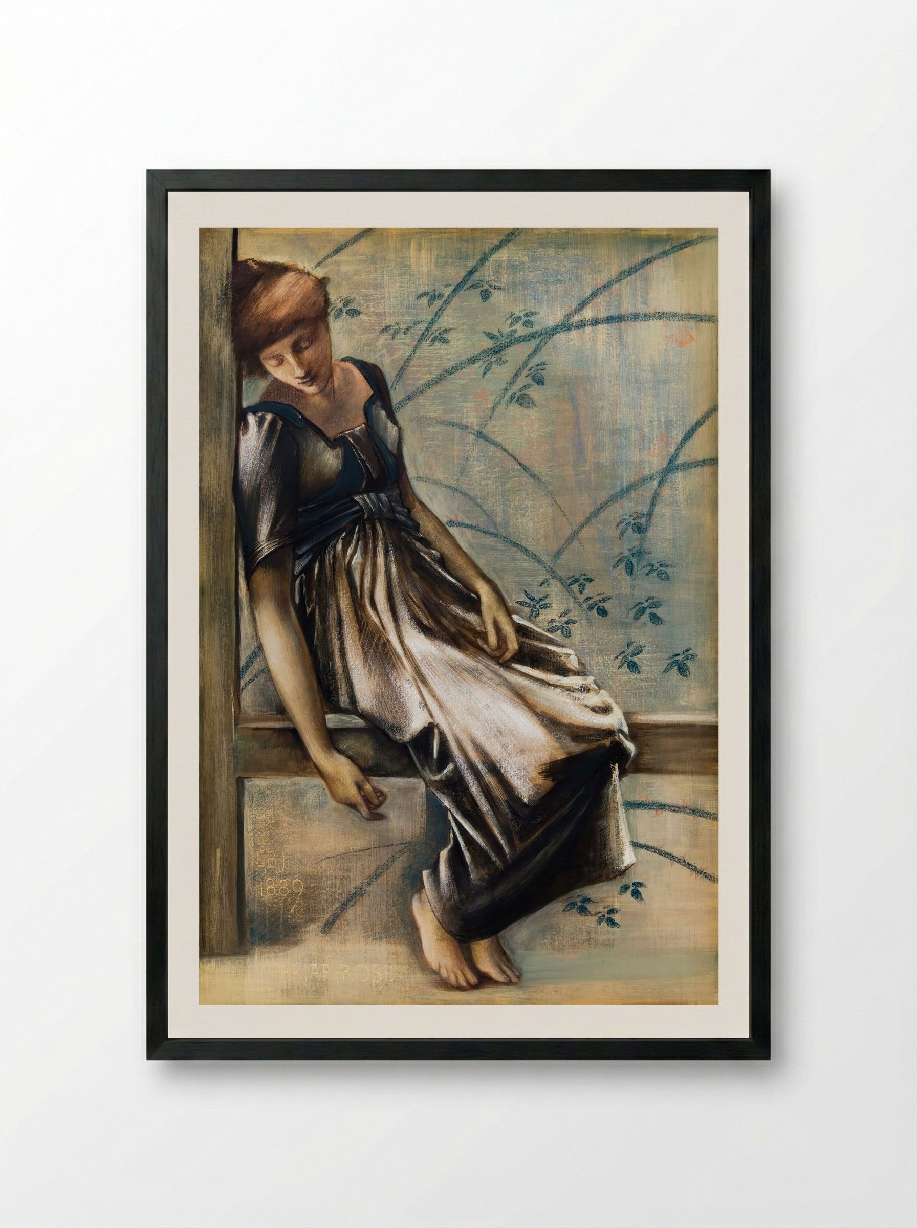 Study for 'The Garden Court' (The Briar Rose Series) - Sir Edward Burne-Jones - Framed Print Black