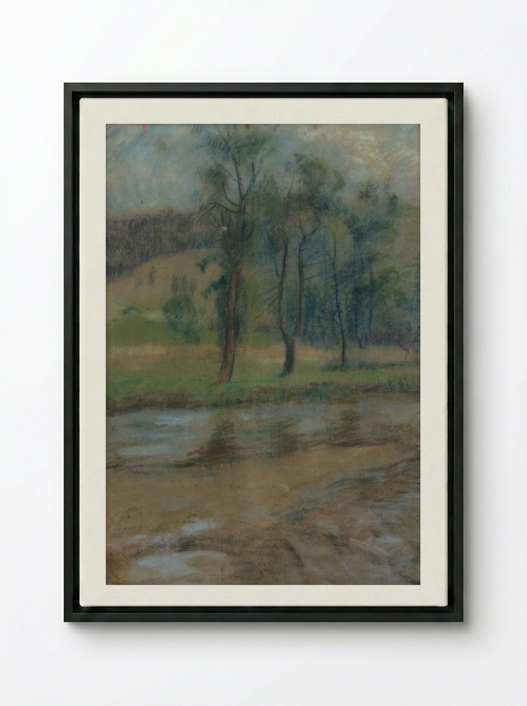 Trees by the River - Zolo Palugyay - Framed Canvas Black