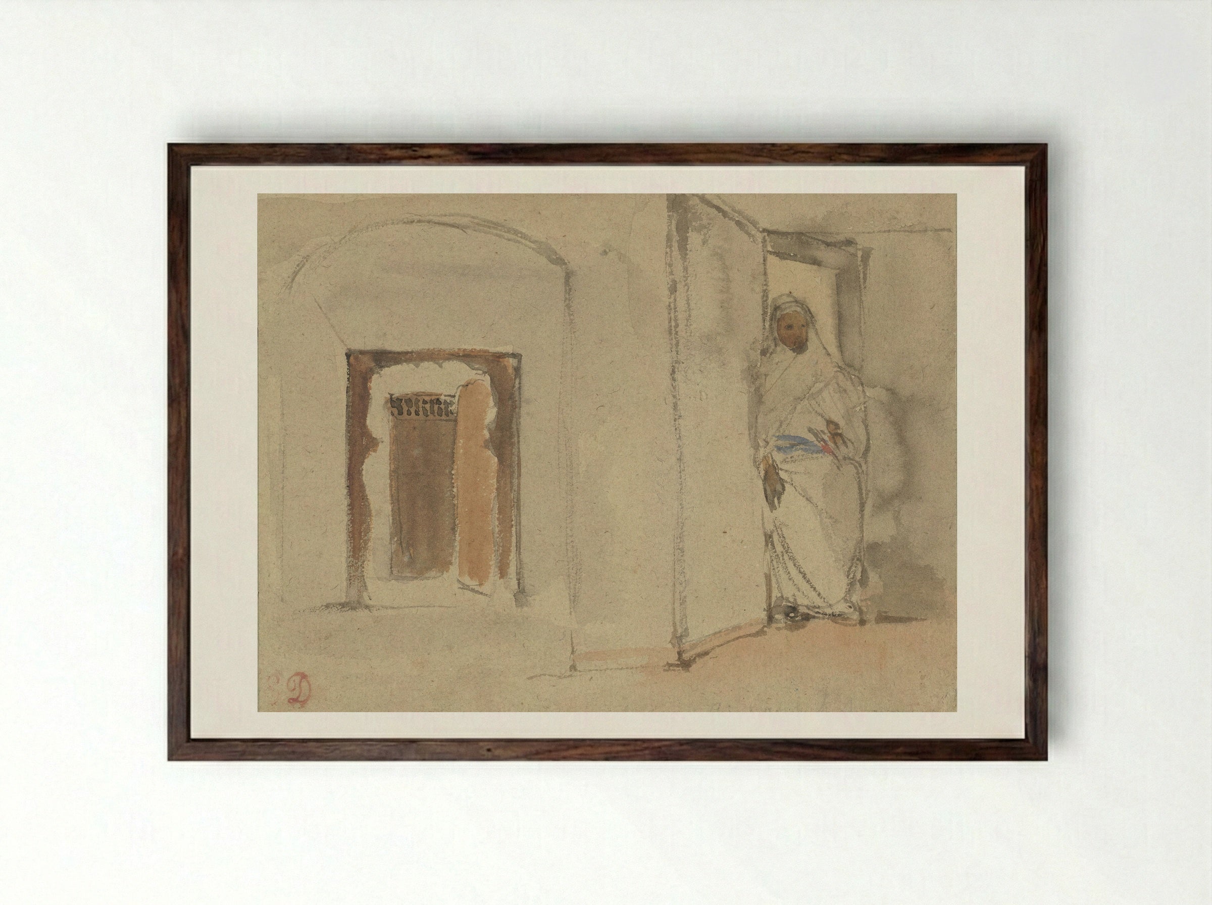 Arabier voor de deur van zijn woning - Eugène Delacroix - Framed Print Dark Wood
