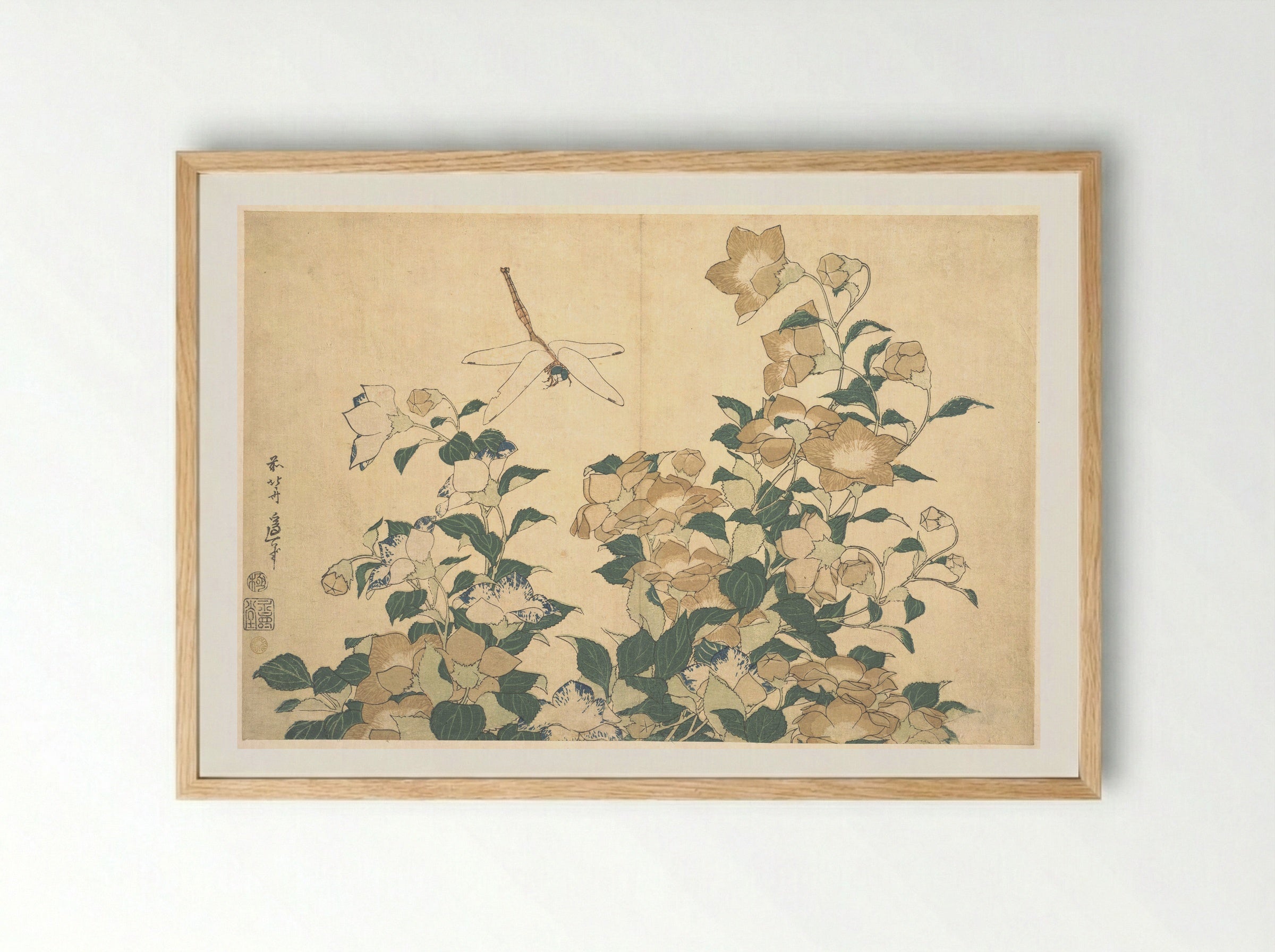 Dragonfly and Bellflower - Katsushika Hokusai - Framed Print Wood