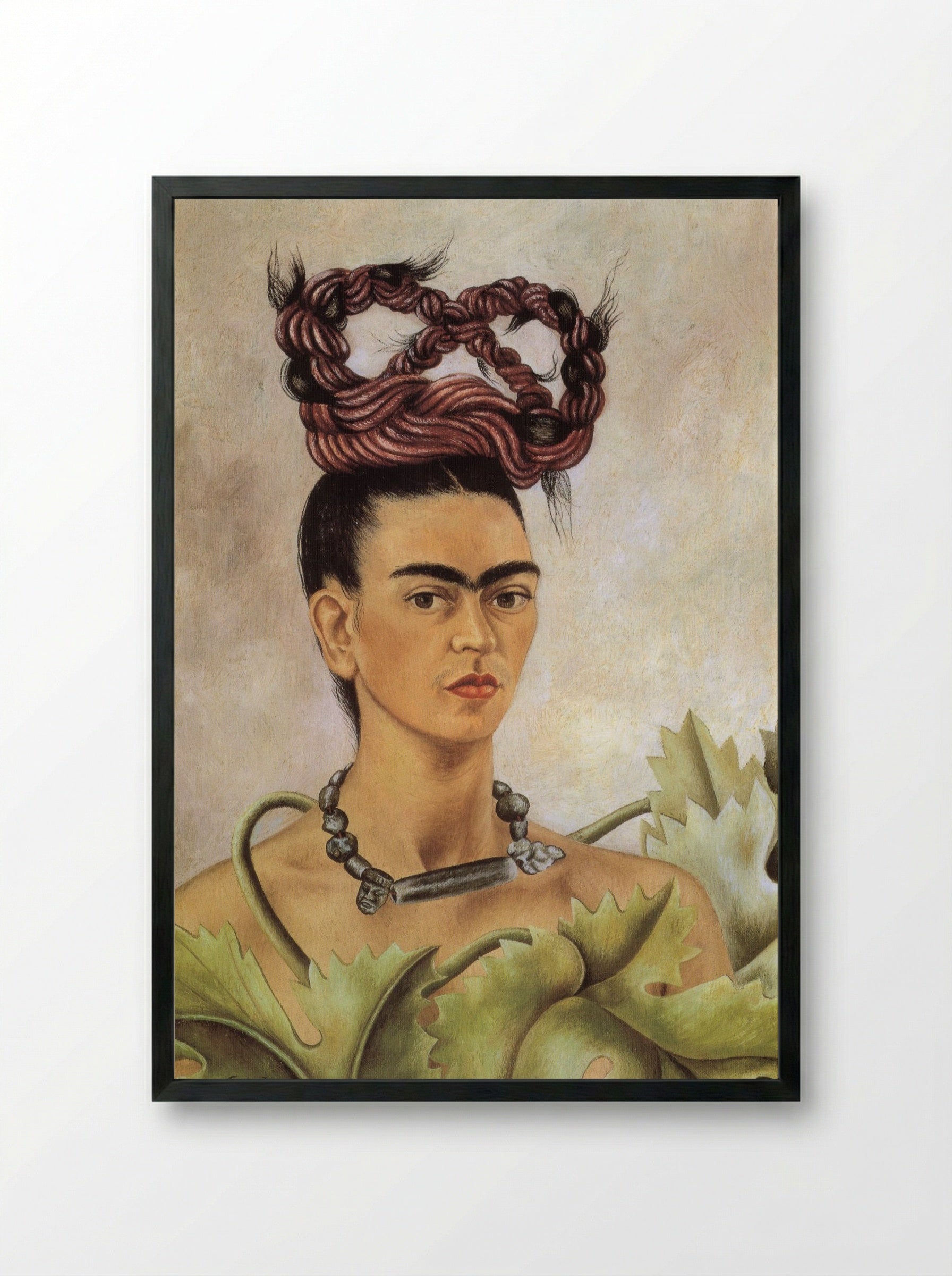 Self-Portrait with Braid - Frida Kahlo - Framed Print Black