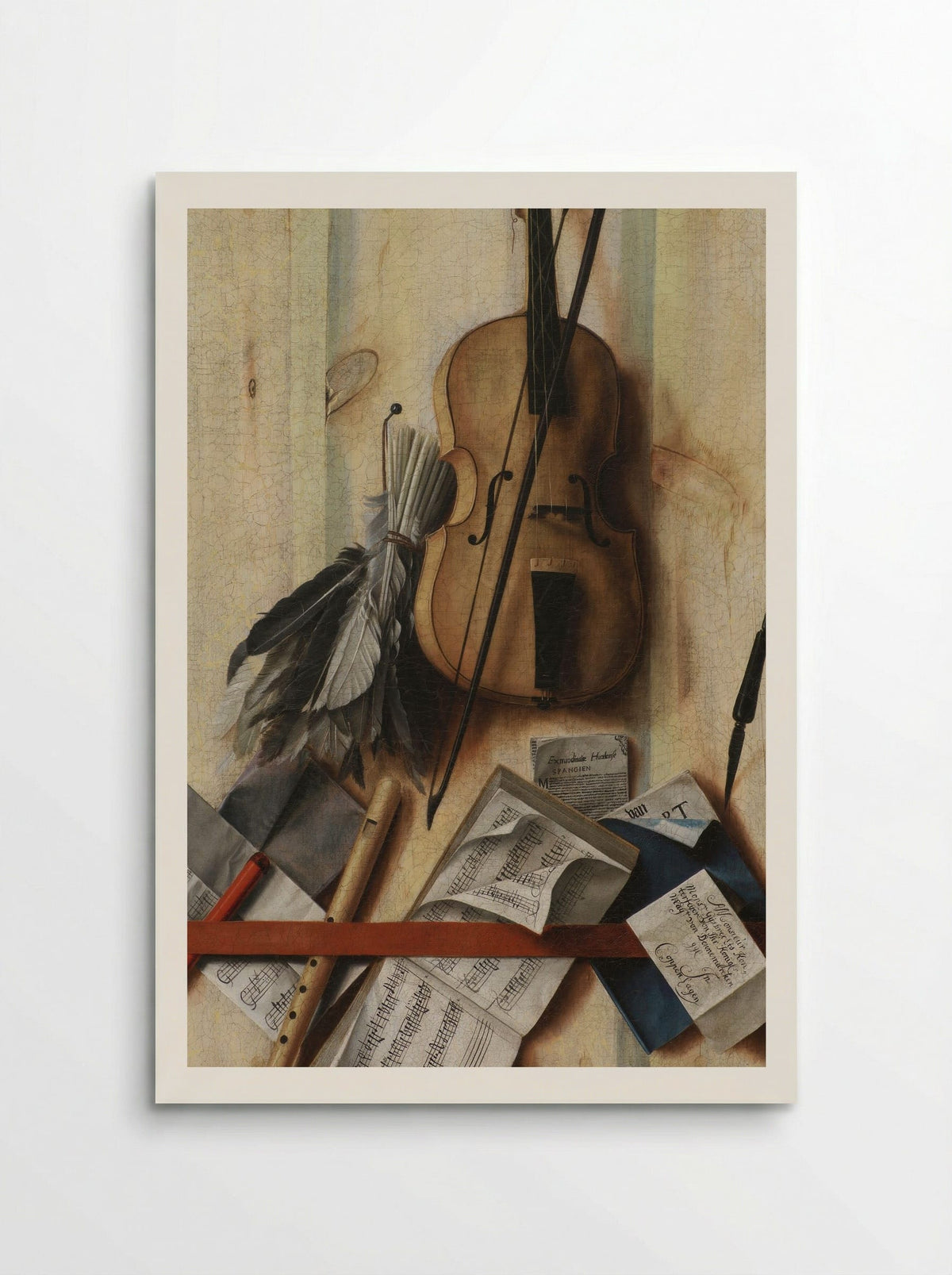 Trompe l'oeil with violin, sheet music and recorder - Cornelis Norbertus Gysbrechts - Poster
