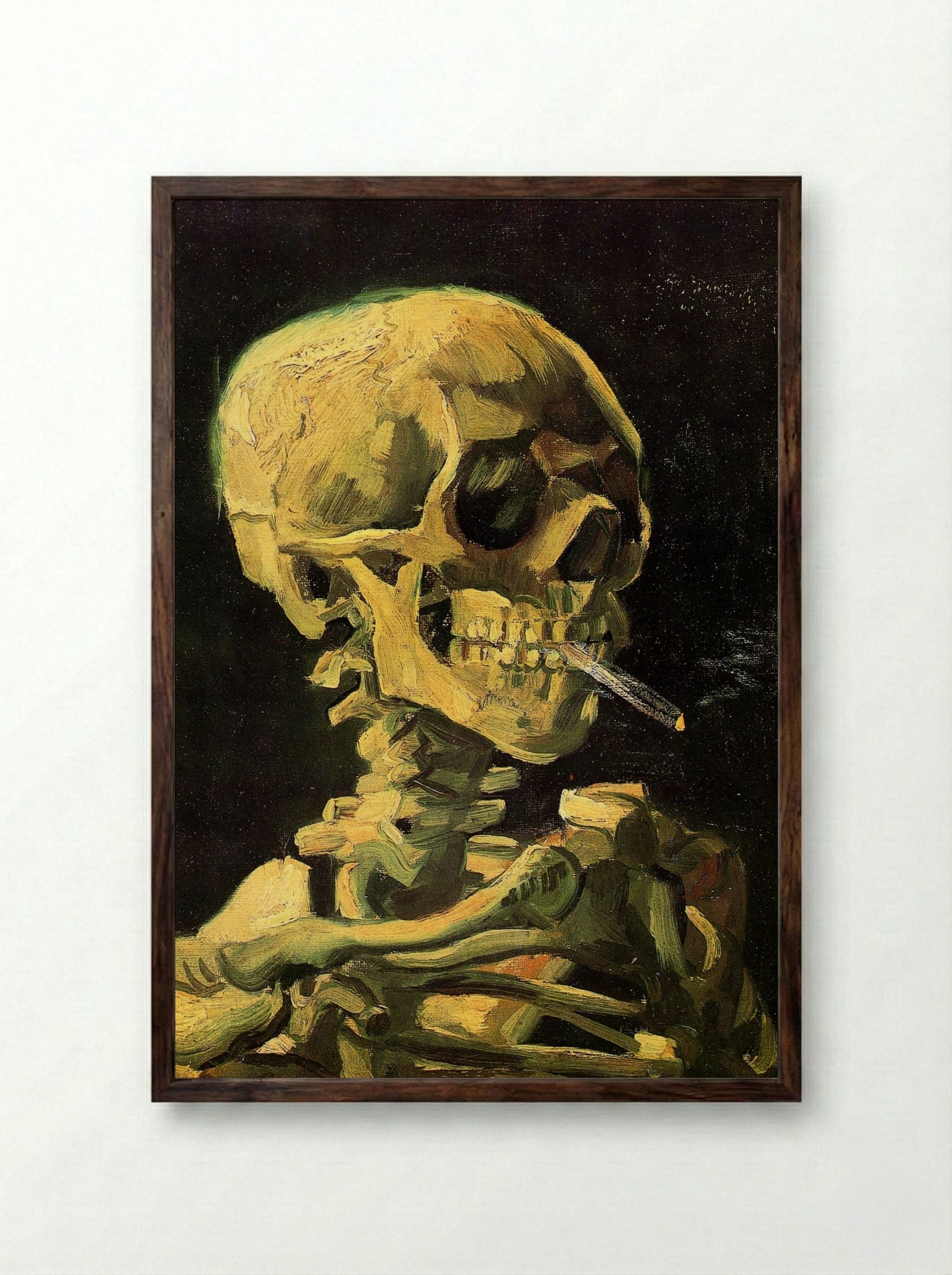 Head of a Skeleton with Burning Cigarette - Vincent van Gogh - Framed Print Dark Wood