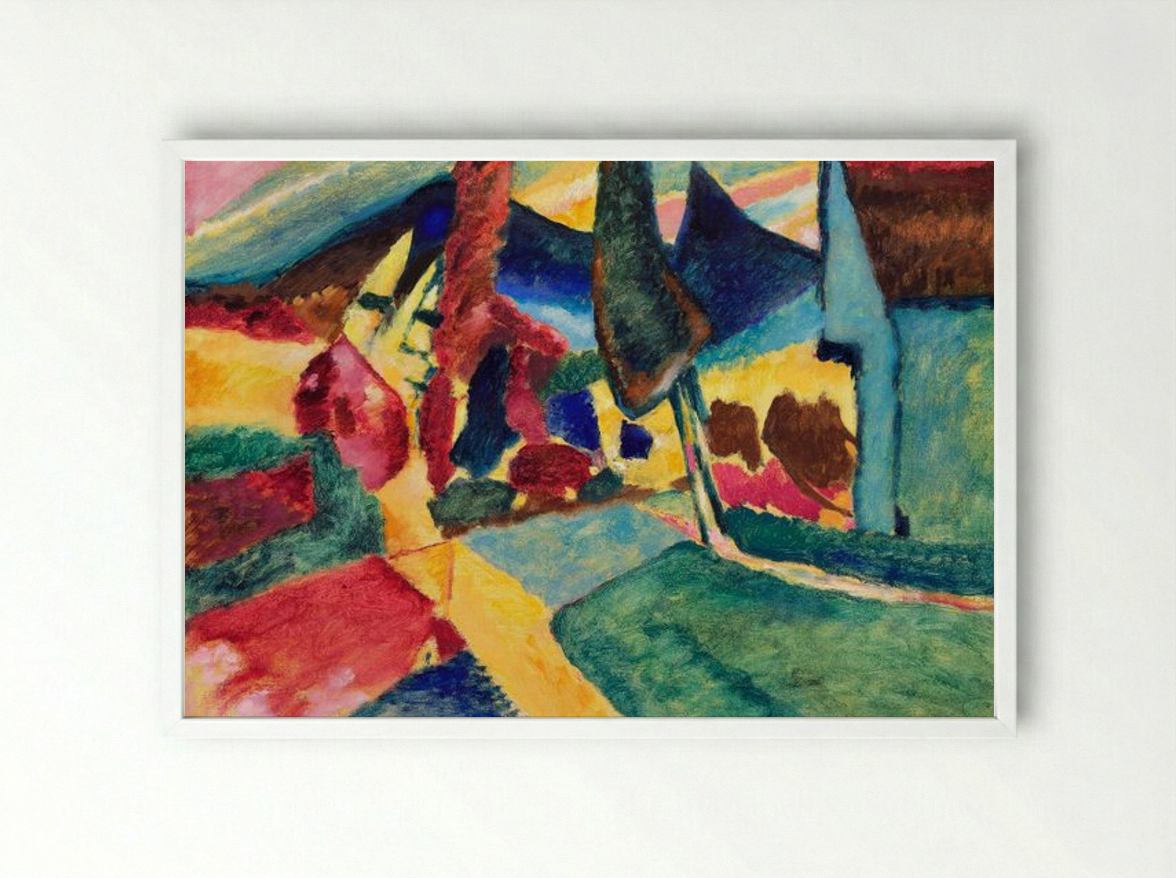 Landscape with Two Poplars - Wassily Kandinsky - Framed Print White